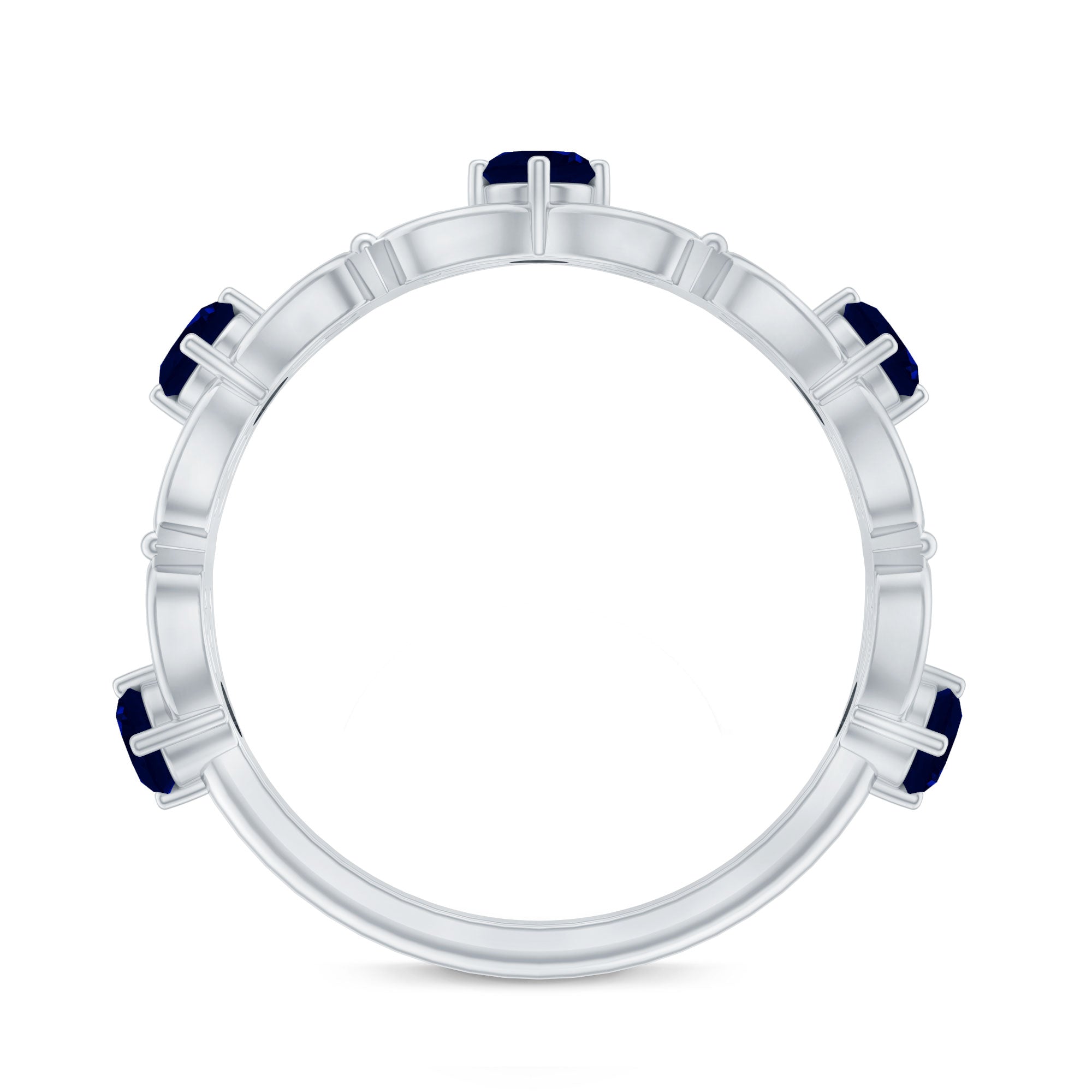 Blue Sapphire and Diamond Vintage Half Eternity Wedding Band AAA - Rosec Jewels