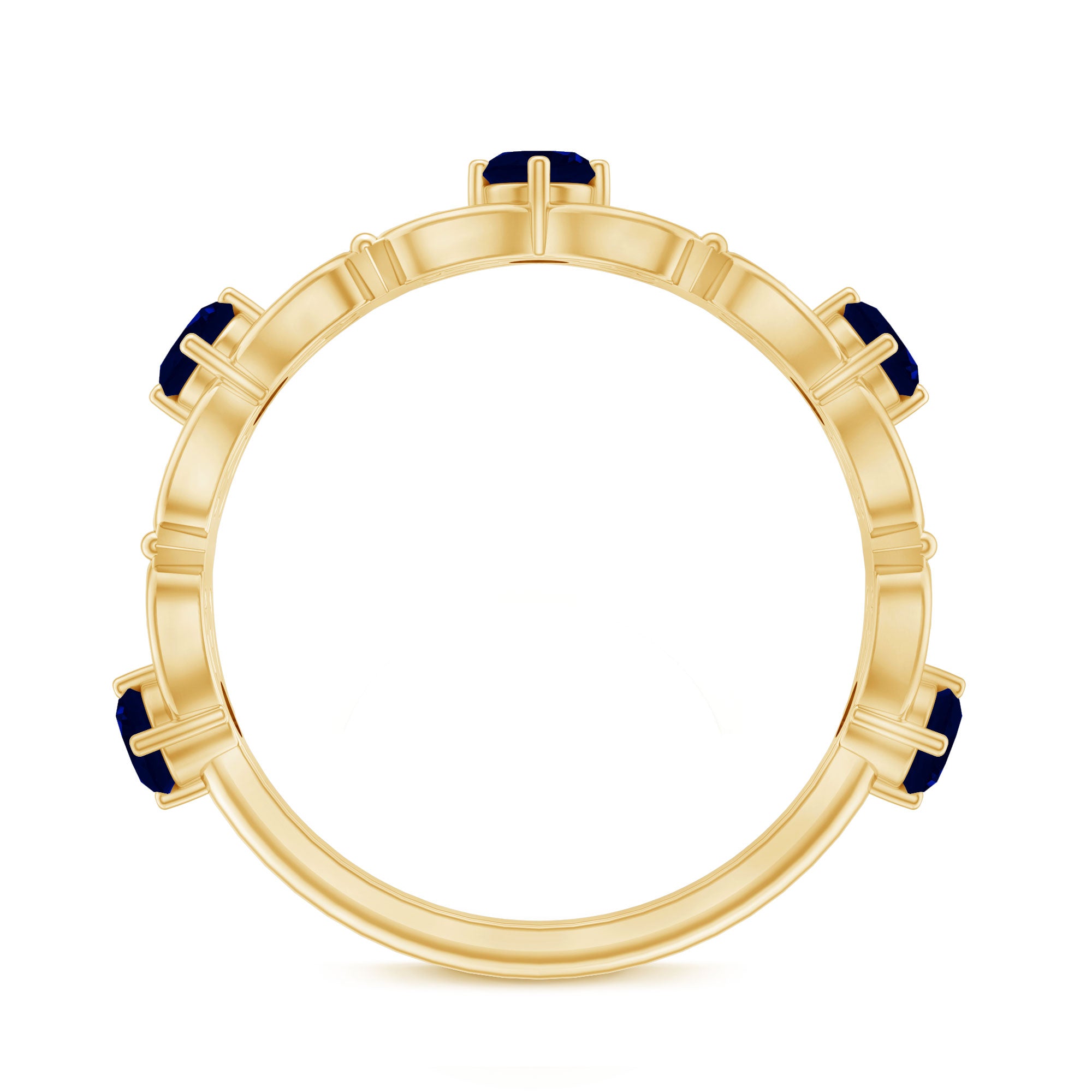 Blue Sapphire and Diamond Vintage Half Eternity Wedding Band AAA - Rosec Jewels