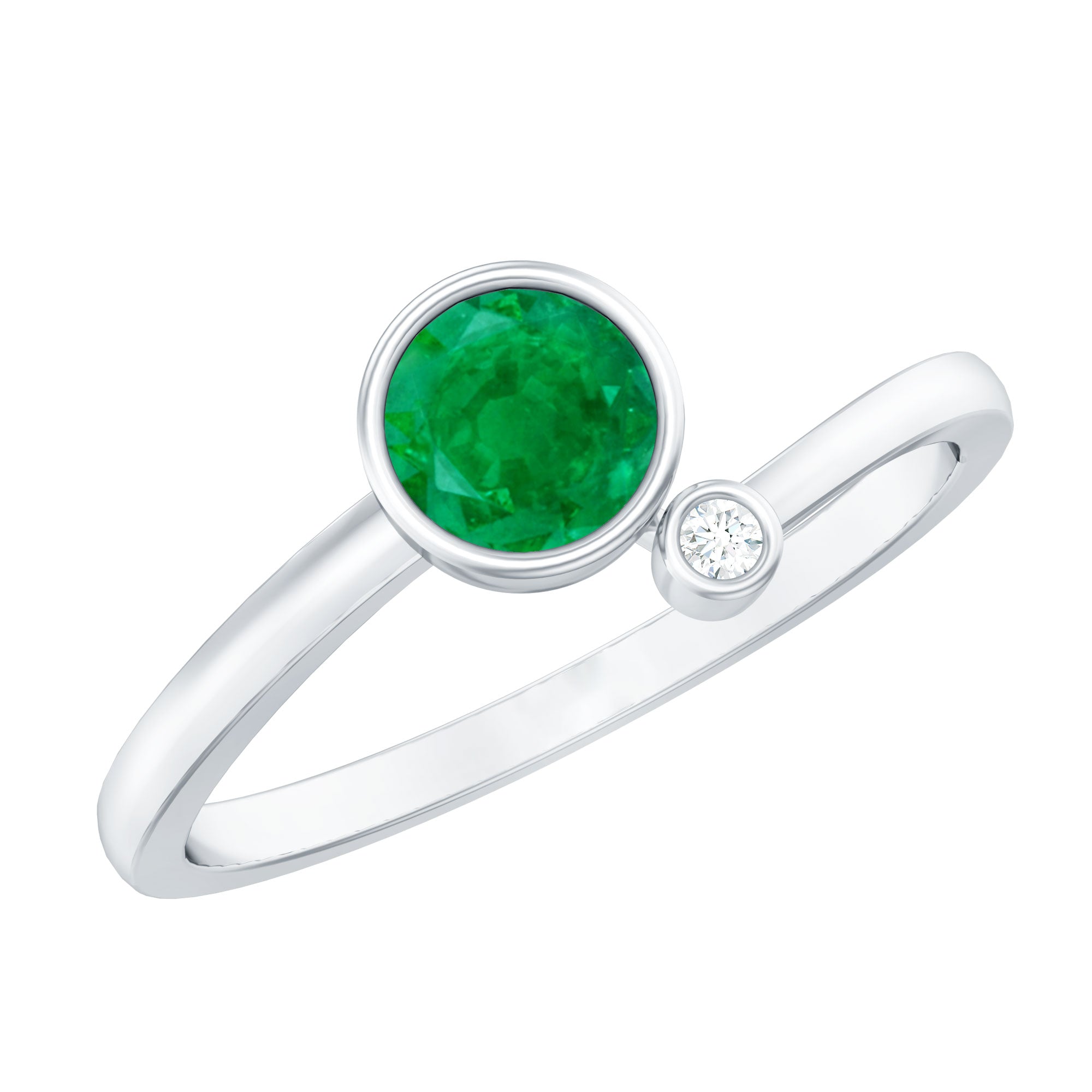 Bezel Set Emerald and Moissanite Two Stone Promise Ring