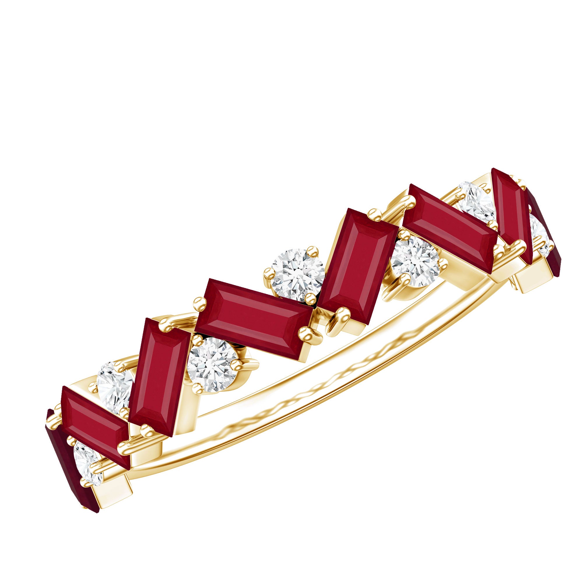 Certified Ruby Half Eternity Ring with Lab Grown Diamond AAA - Rosec Jewels