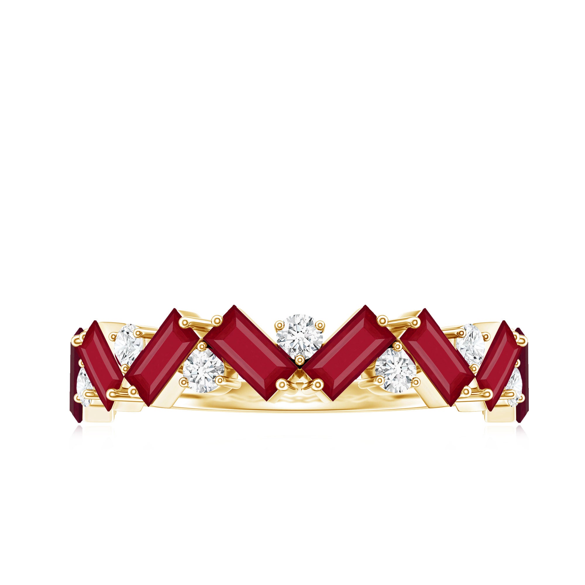 Certified Ruby Half Eternity Ring with Lab Grown Diamond AAA - Rosec Jewels