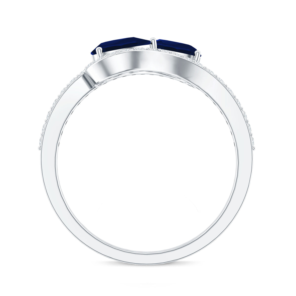 Natural Pear Shape Blue Sapphire 2 Stone Engagement Ring with Diamond AAA - Rosec Jewels