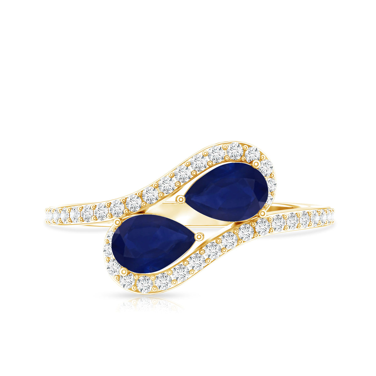 Natural Pear Shape Blue Sapphire 2 Stone Engagement Ring with Diamond AAA - Rosec Jewels
