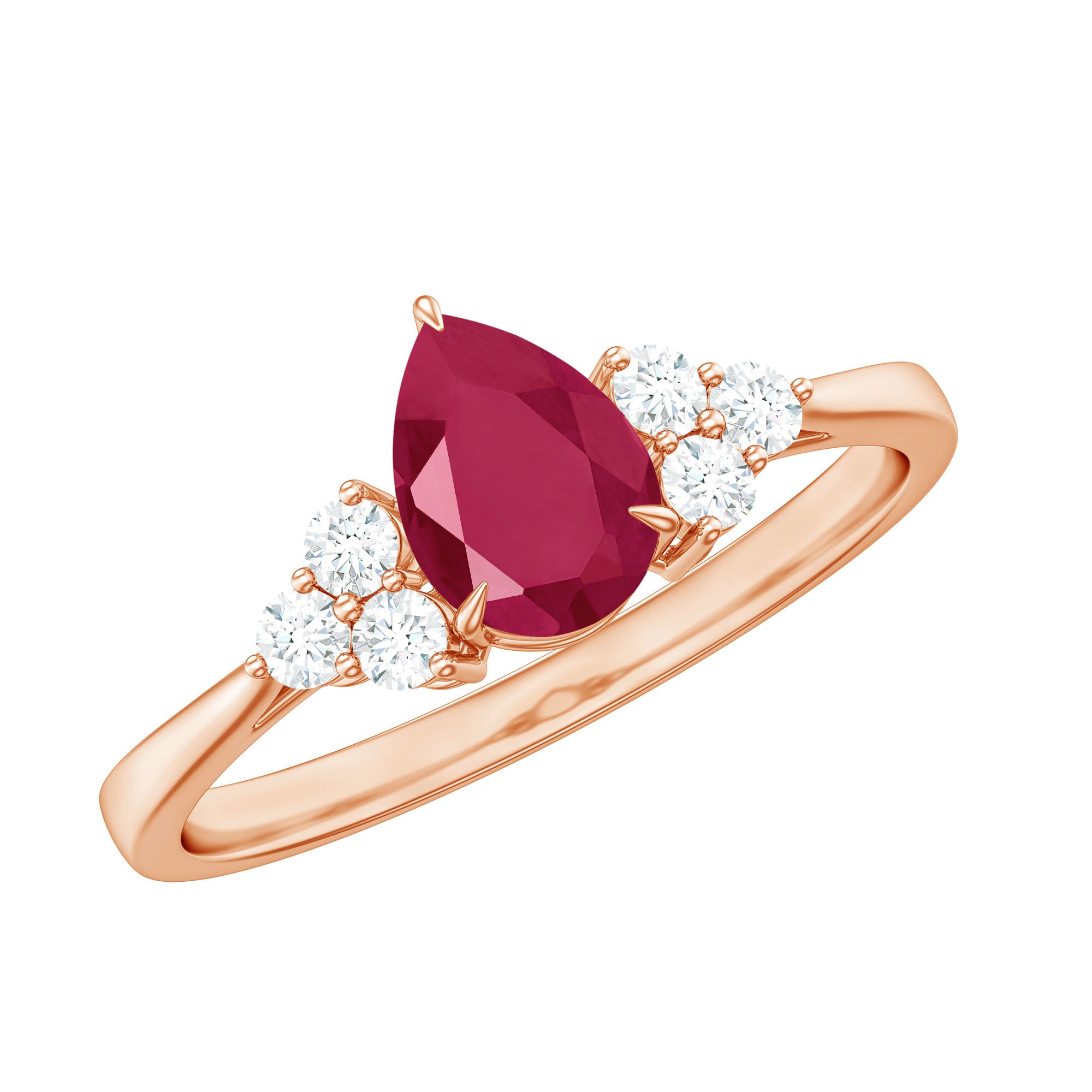Natural 0.8 Carat Ruby Pear Shaped Engagement Ring with Diamond AAA - Rosec Jewels