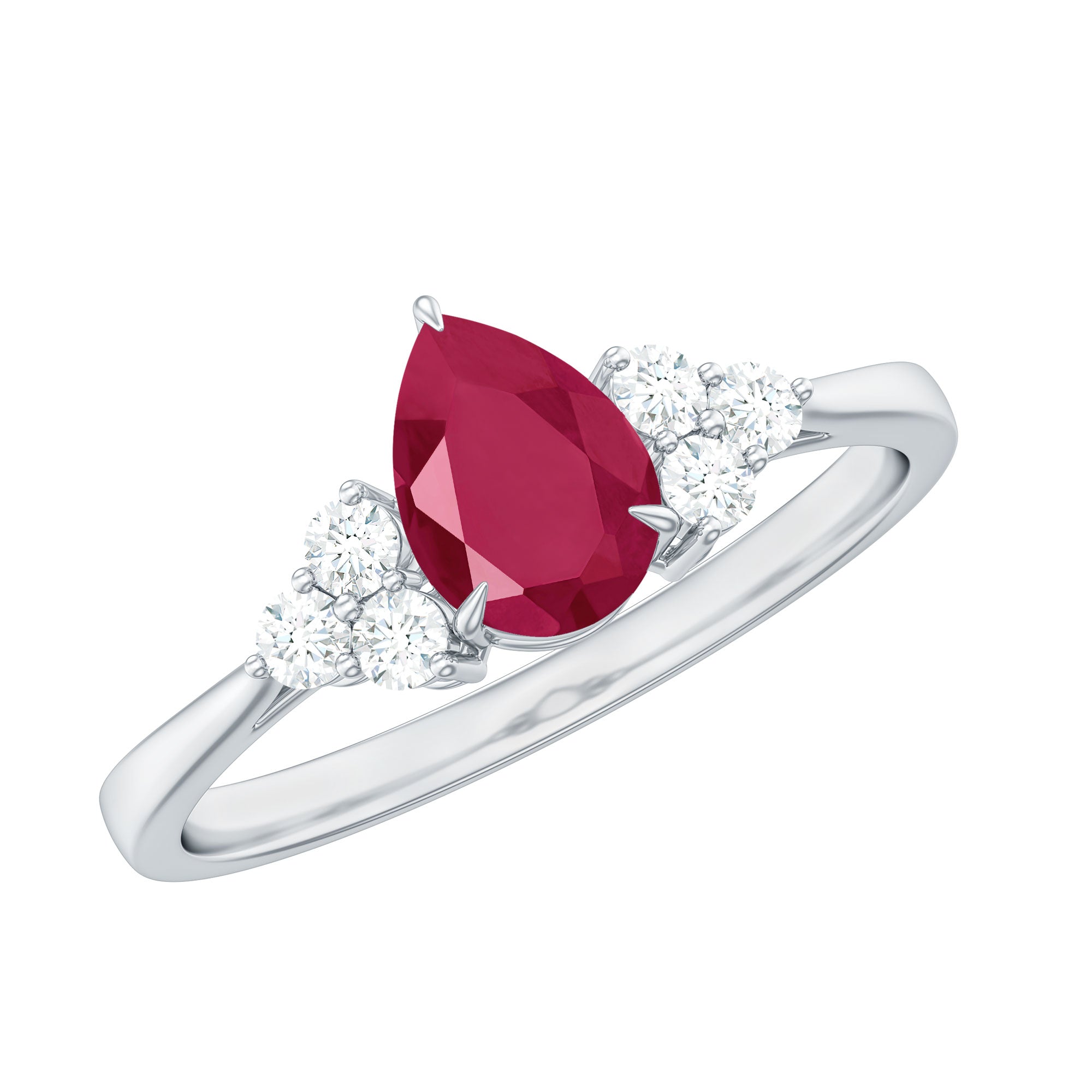 Natural 0.8 Carat Ruby Pear Shaped Engagement Ring with Diamond AAA - Rosec Jewels