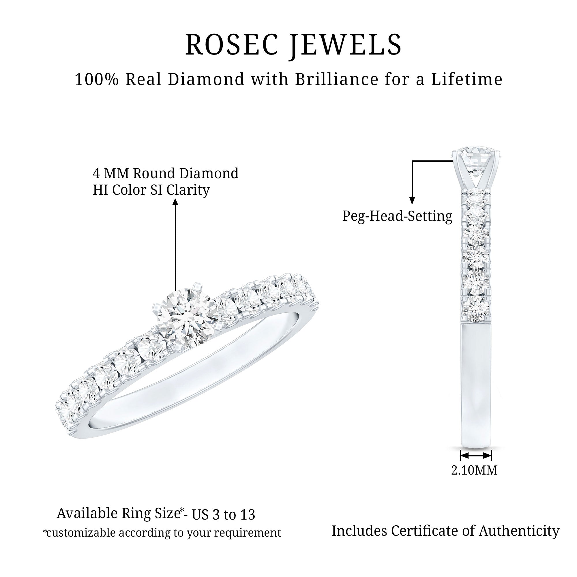 Natural Diamond Promise Ring for Engagement Natural - ( HI-SI ) - Rosec Jewels