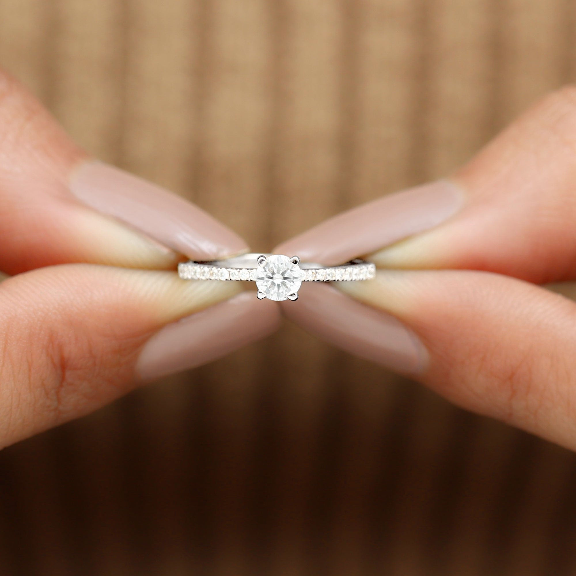 Natural Diamond Promise Ring with Side Stones Natural - ( HI-SI ) - Rosec Jewels