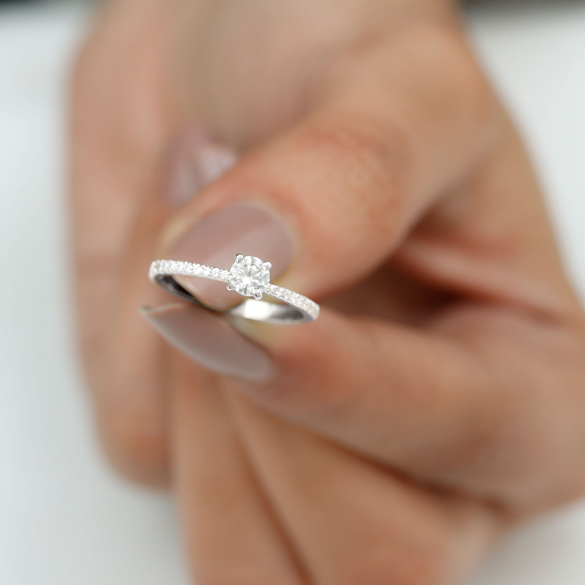 Natural Diamond Promise Ring with Side Stones Natural - ( HI-SI ) - Rosec Jewels