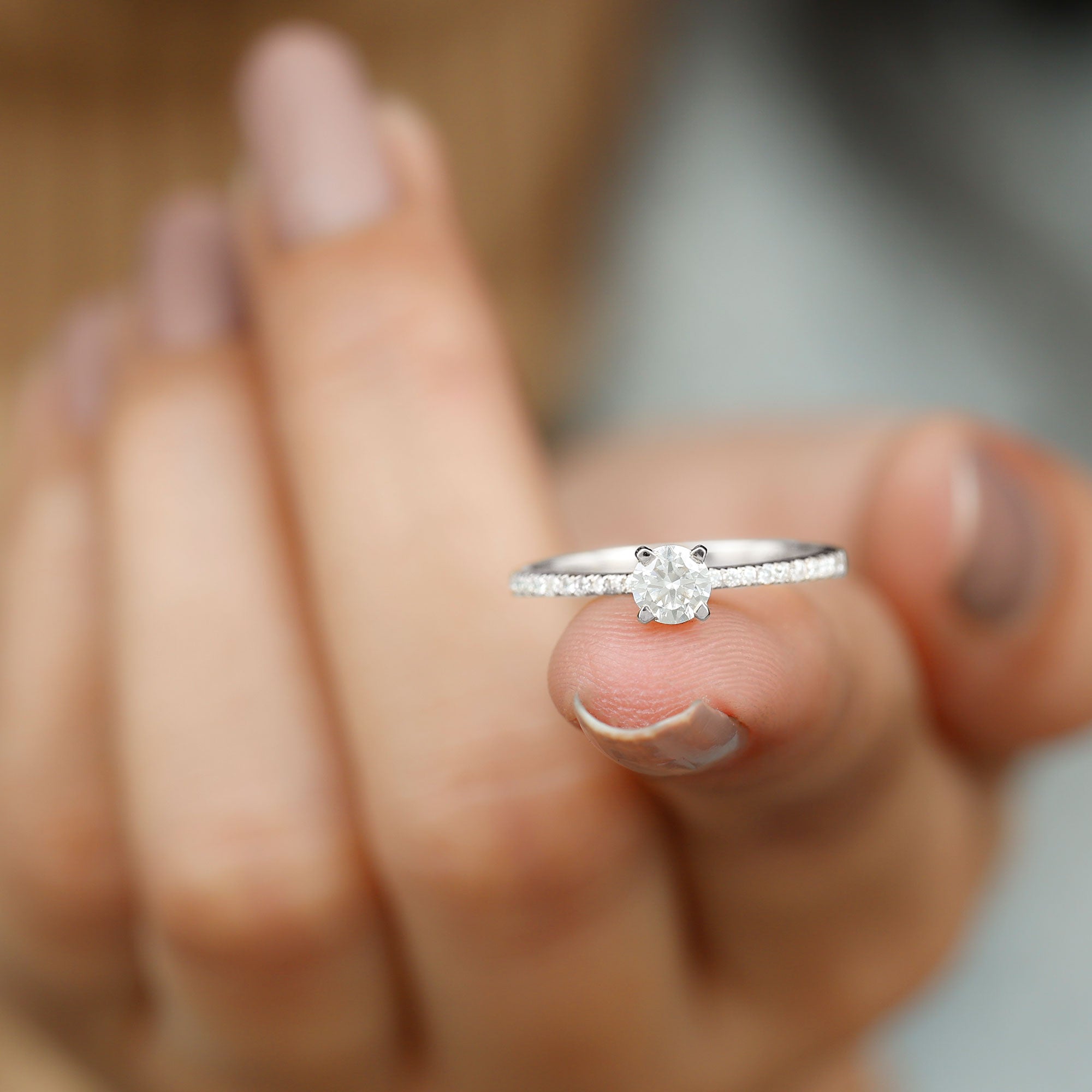 Natural Diamond Promise Ring with Side Stones Natural - ( HI-SI ) - Rosec Jewels