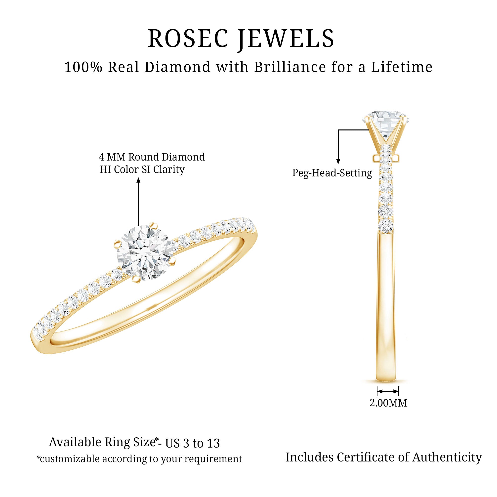 Natural Diamond Promise Ring with Side Stones Natural - ( HI-SI ) - Rosec Jewels