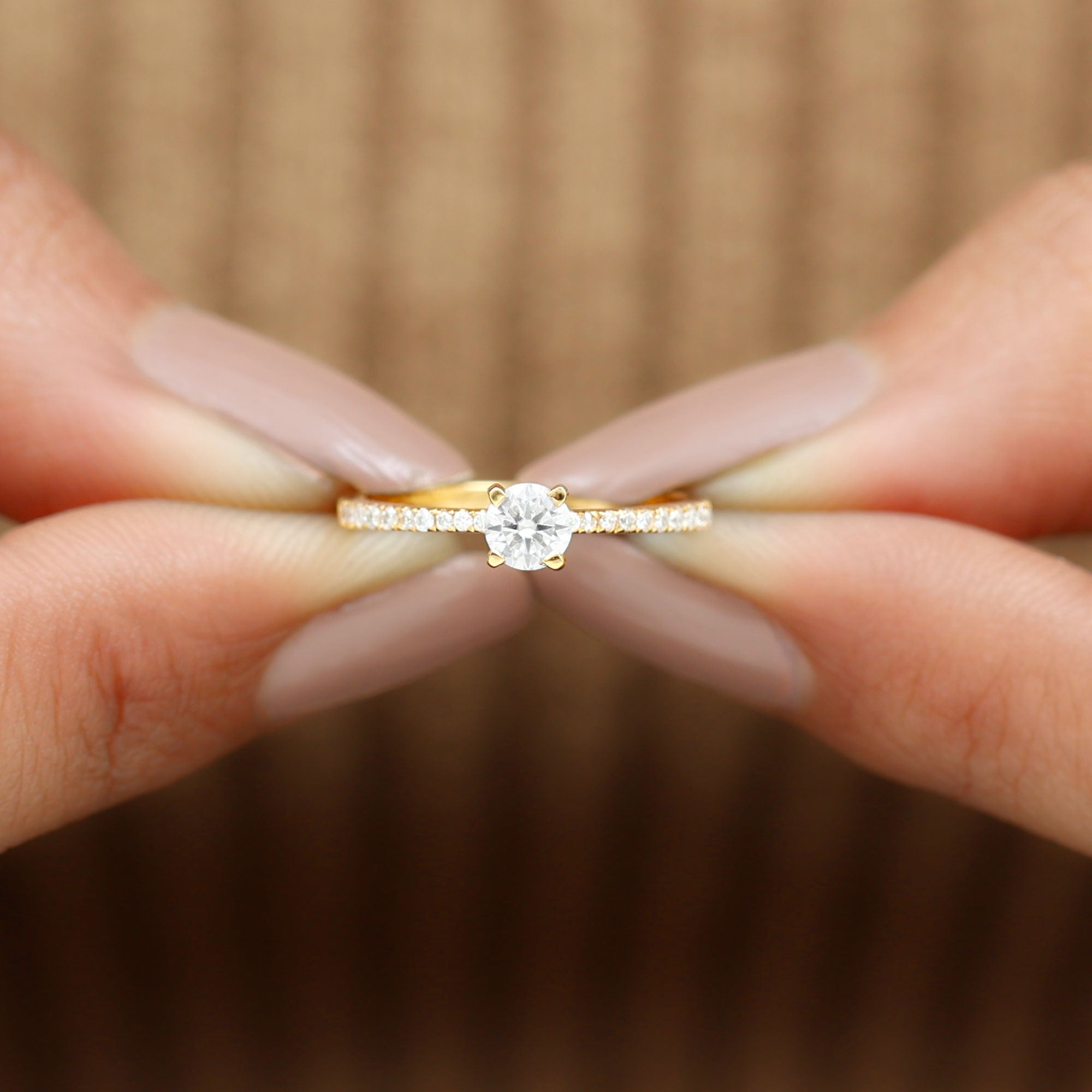 Natural Diamond Promise Ring with Side Stones Natural - ( HI-SI ) - Rosec Jewels