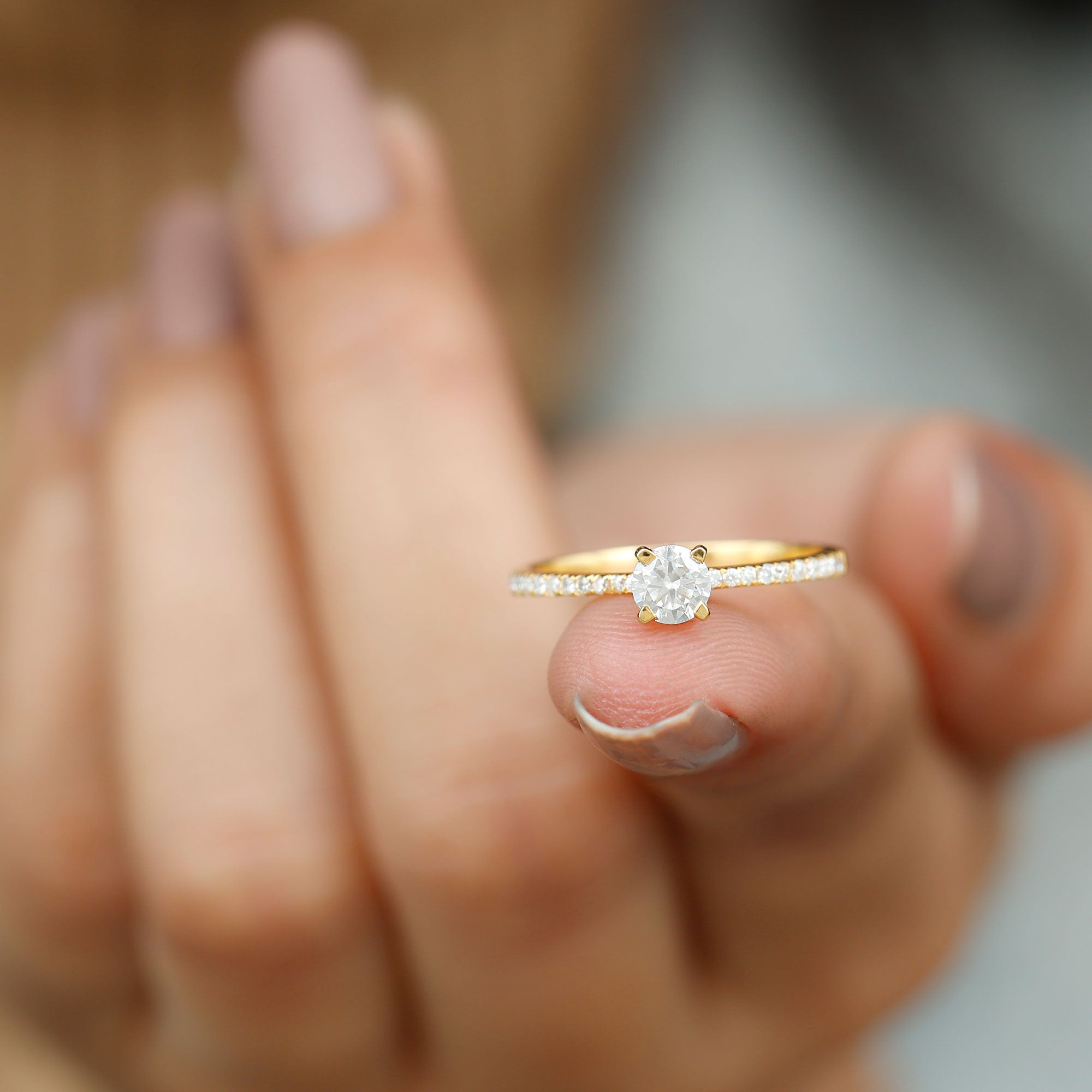 Natural Diamond Promise Ring with Side Stones Natural - ( HI-SI ) - Rosec Jewels