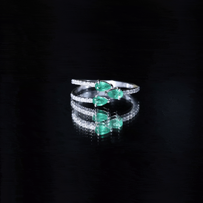 Pear Shaped Emerald and Diamond 3 Stone Statement Ring AAA - Rosec Jewels
