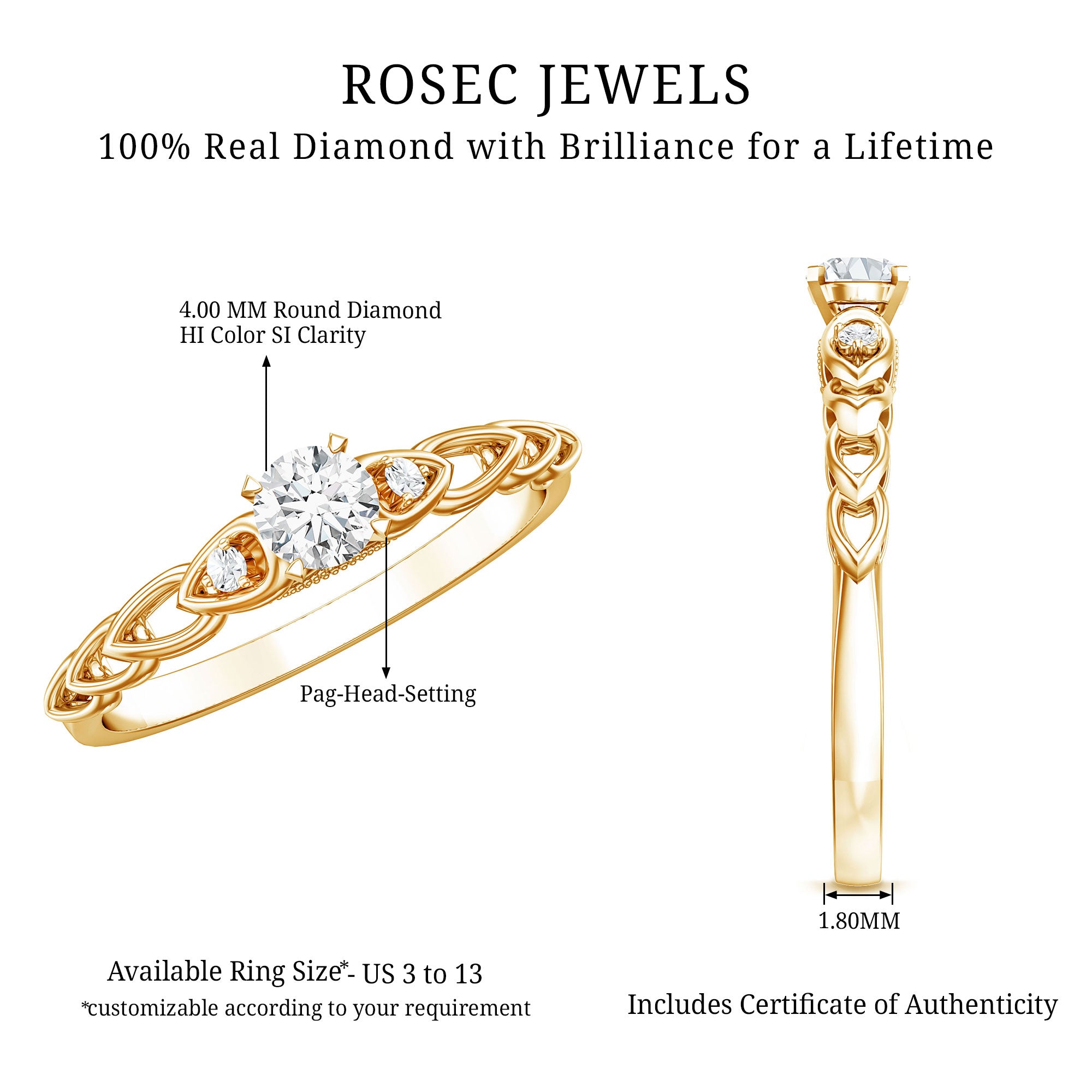 Genuine Diamond Minimalist Promise Ring with Certificate Natural - ( HI-SI ) - Rosec Jewels