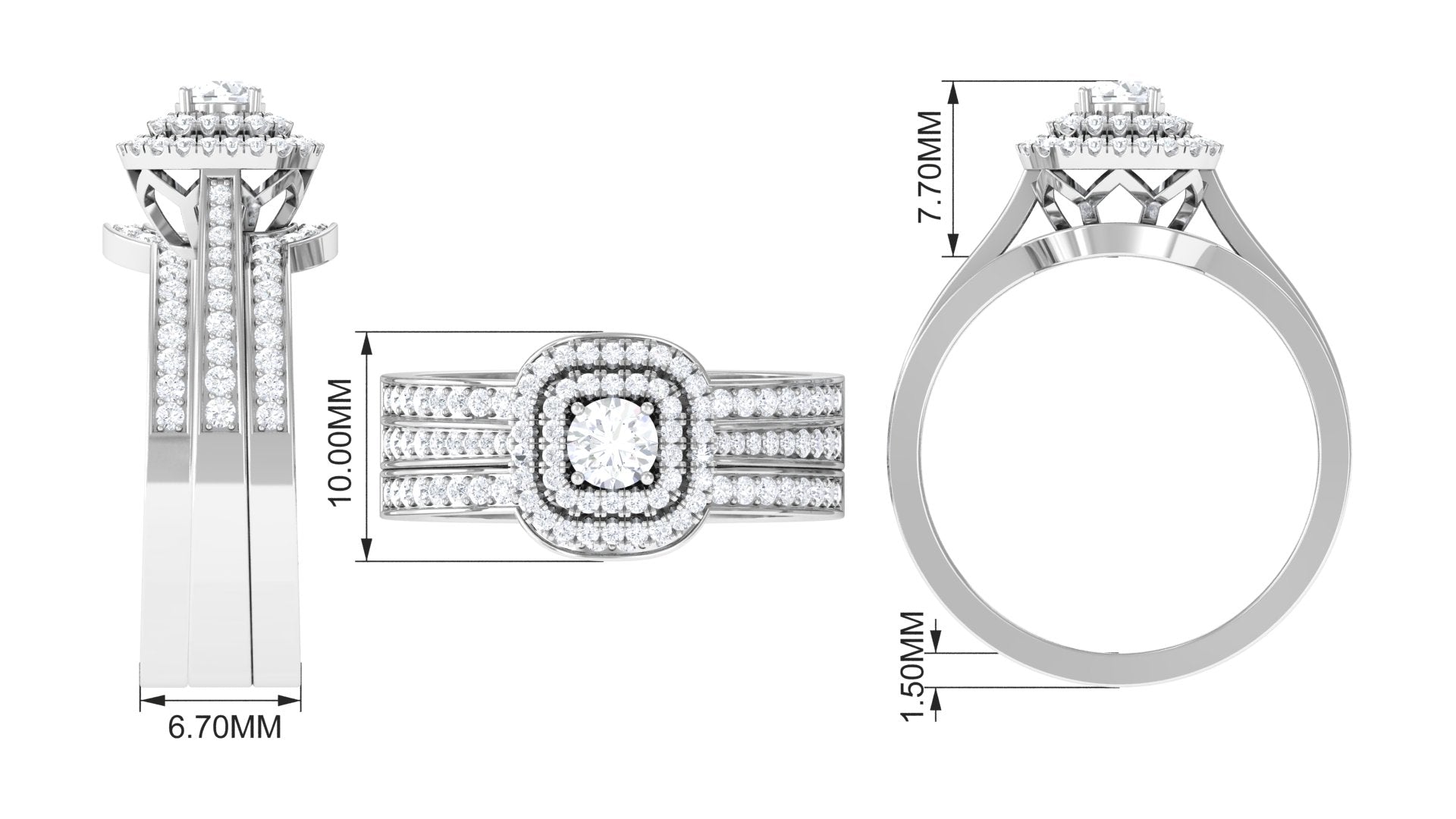 Zircon Statement Bridal Ring Set of 3 AAAA - Rosec Jewels