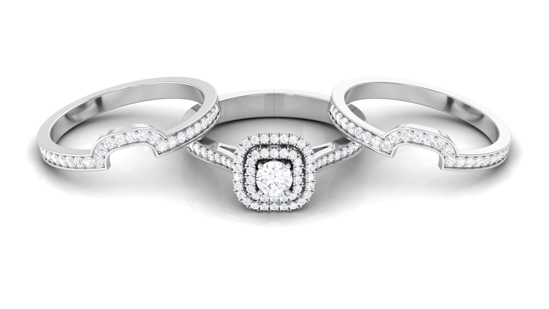 Zircon Statement Bridal Ring Set of 3 AAAA - Rosec Jewels