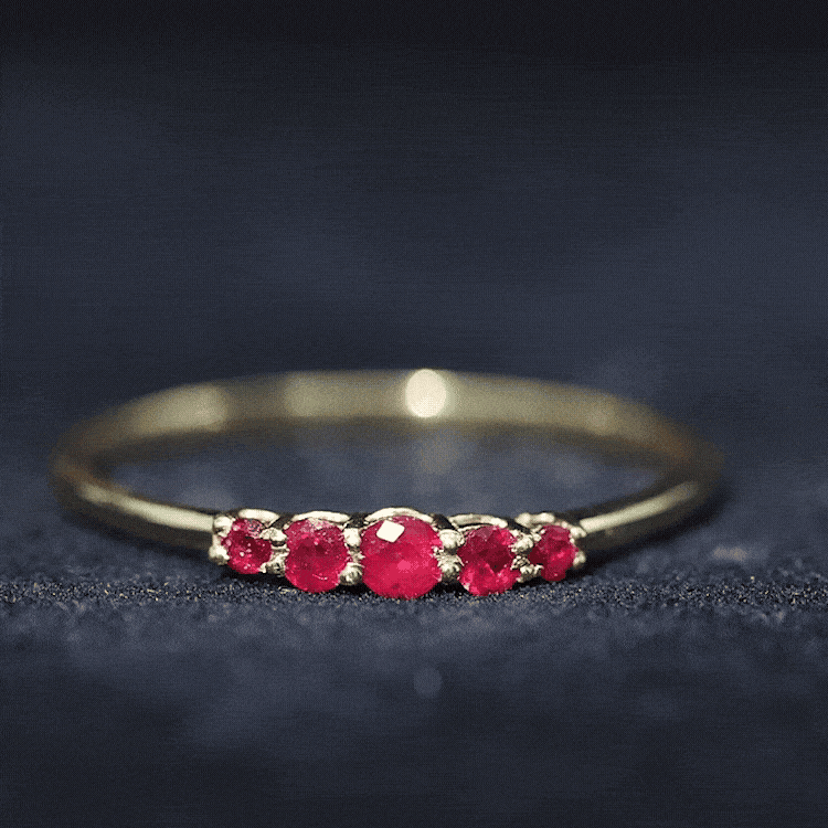 Natural July Birthstone Ruby 5 Stone Ring for Promise AAA - Rosec Jewels