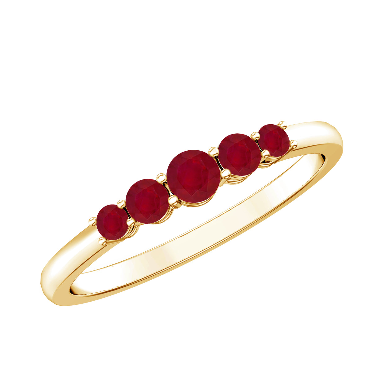 Natural July Birthstone Ruby 5 Stone Ring for Promise AAA - Rosec Jewels