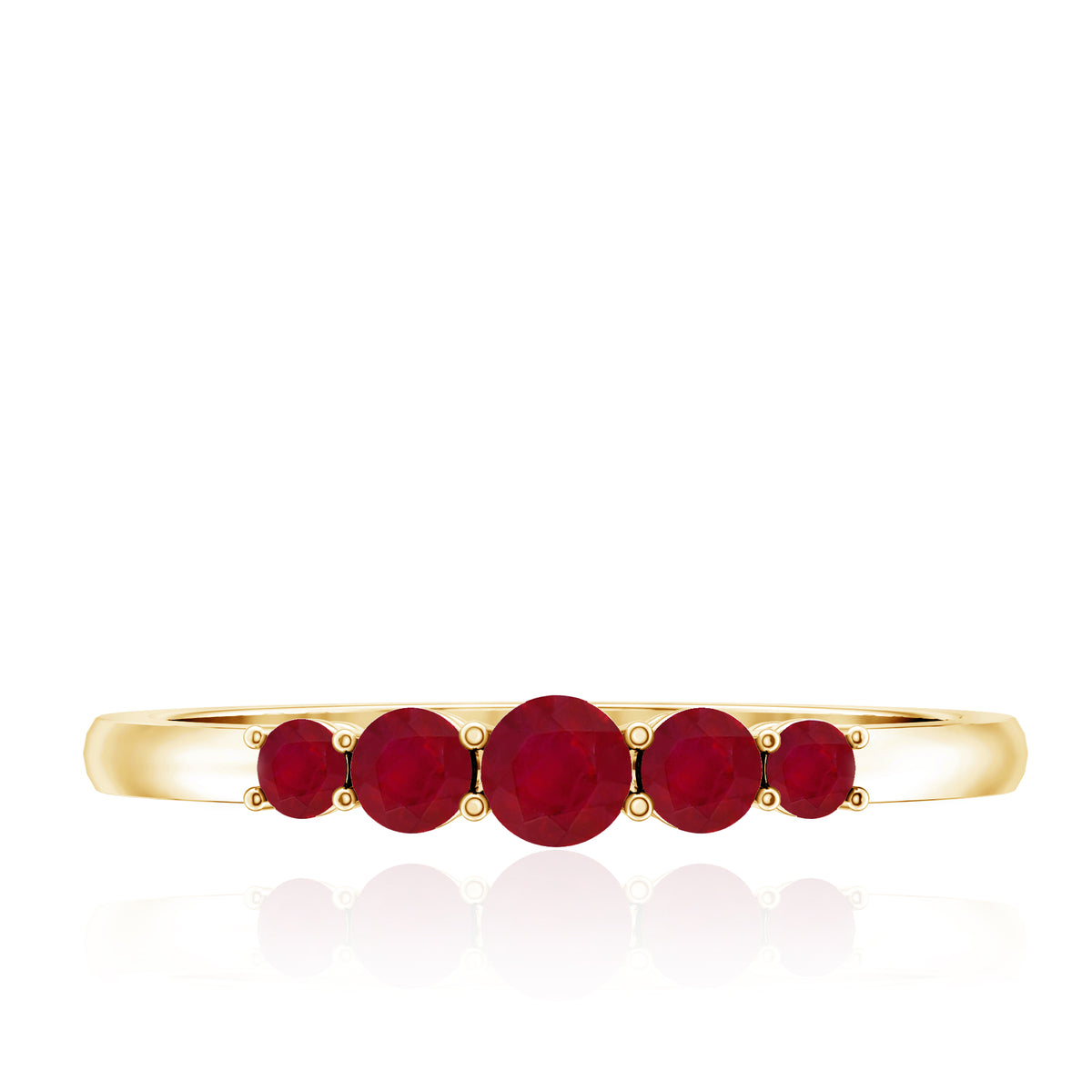 Natural July Birthstone Ruby 5 Stone Ring for Promise AAA - Rosec Jewels