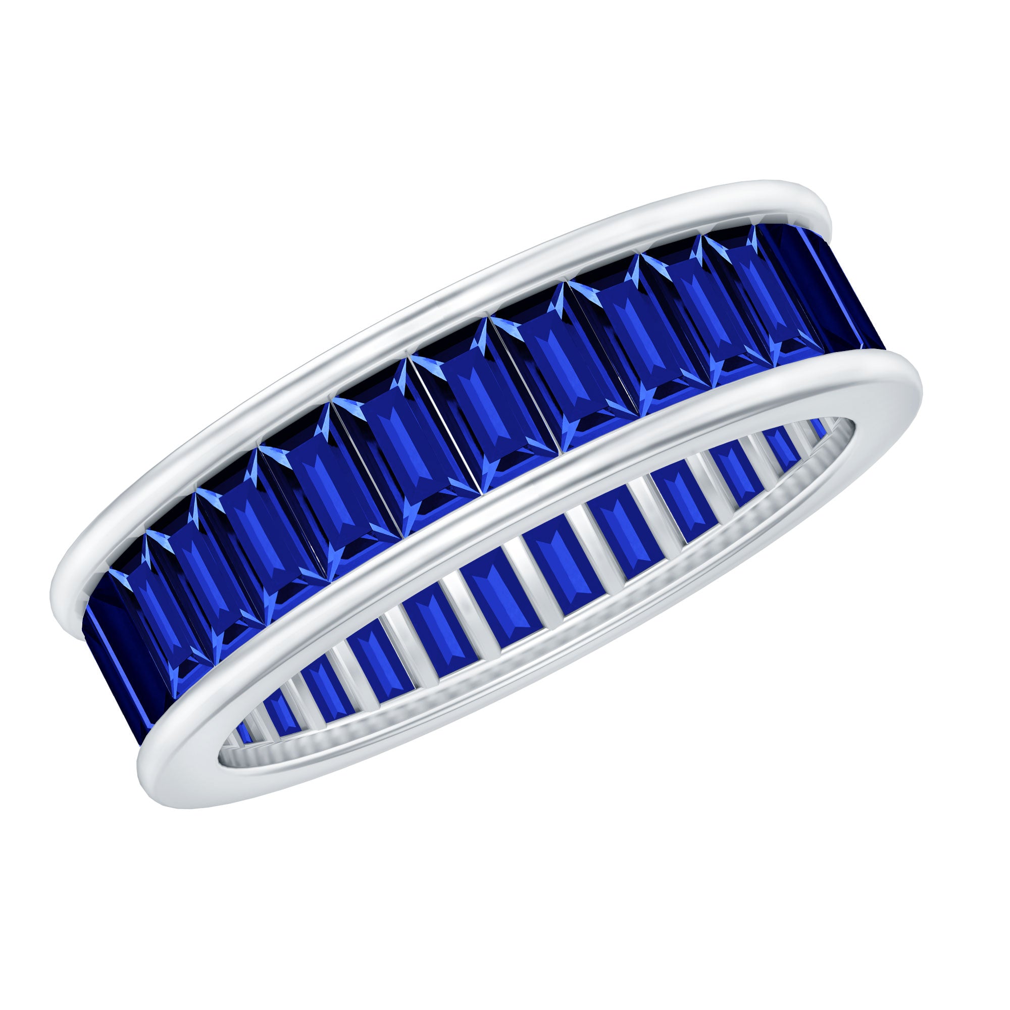 Baguette Shape Lab Created Blue Sapphire Channel Set Eternity Band