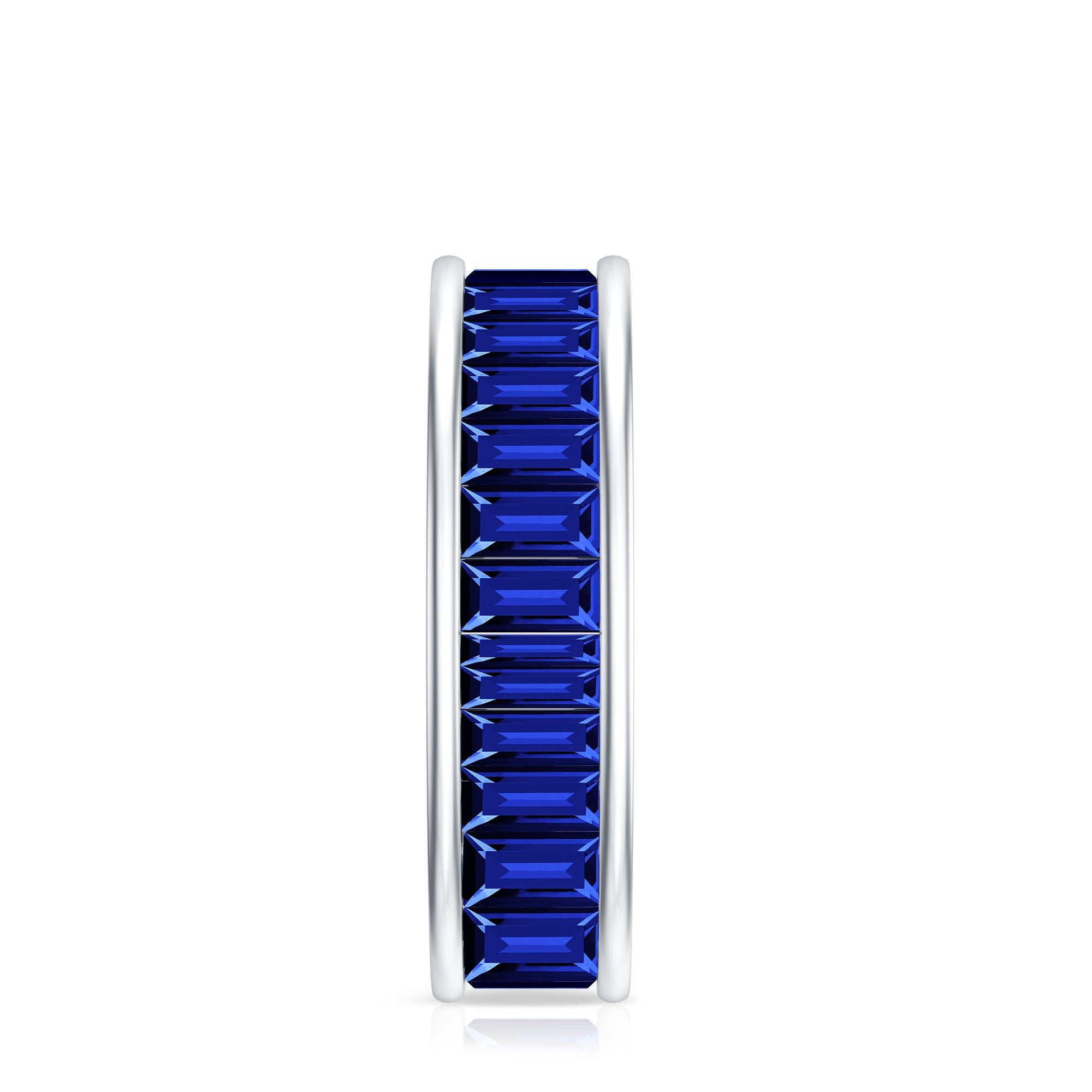Baguette Shape Lab Created Blue Sapphire Channel Set Eternity Band AAAA - Rosec Jewels