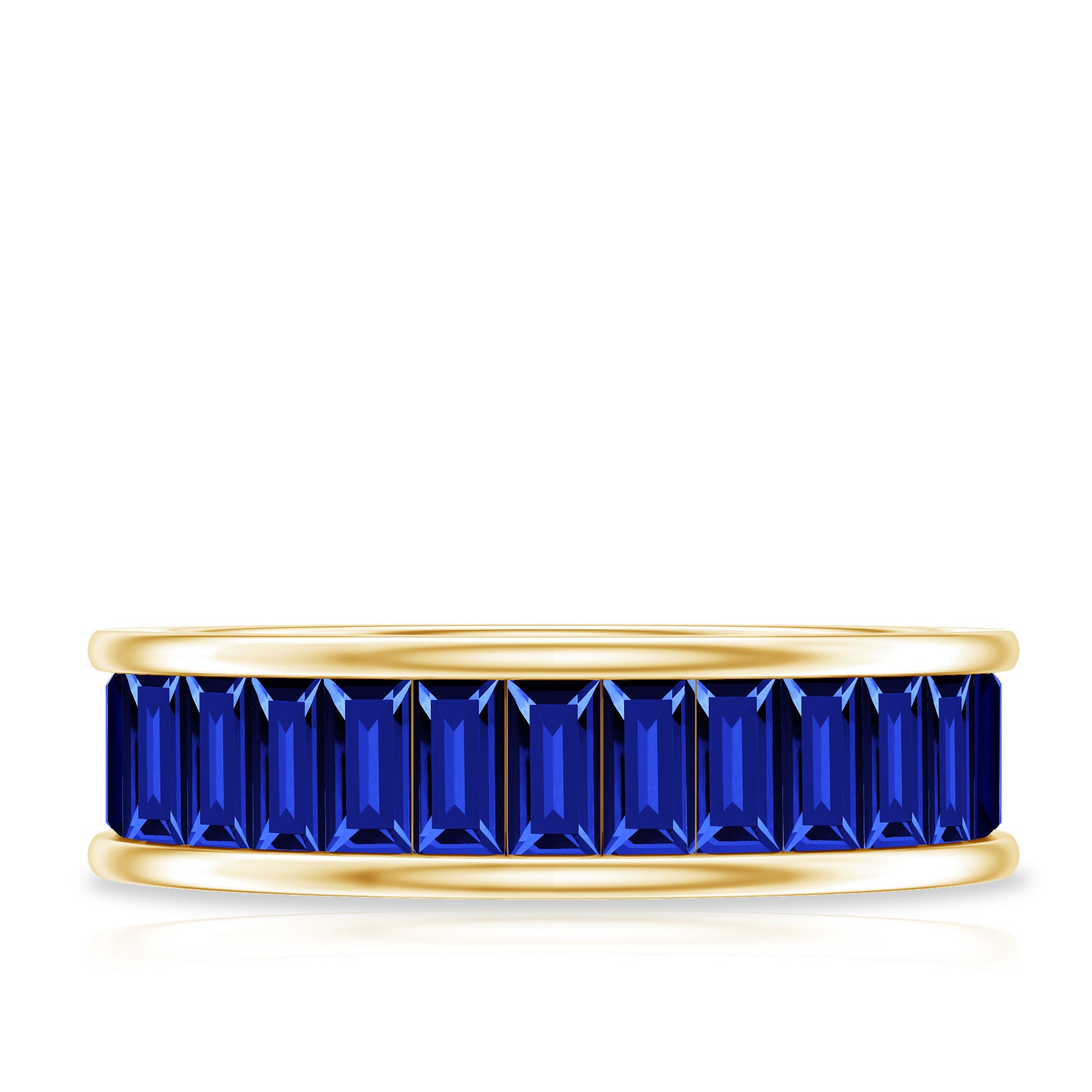 Baguette Shape Lab Created Blue Sapphire Channel Set Eternity Band AAAA - Rosec Jewels