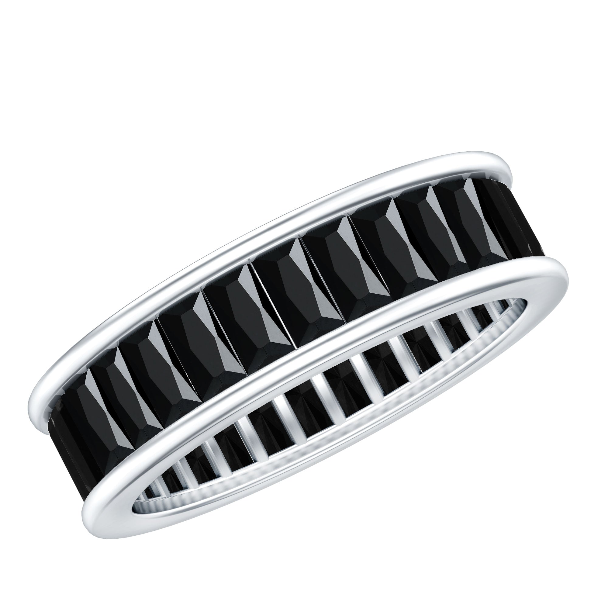 Baguette Cut Black Onyx Wedding Band in Channel Setting AAA - Rosec Jewels
