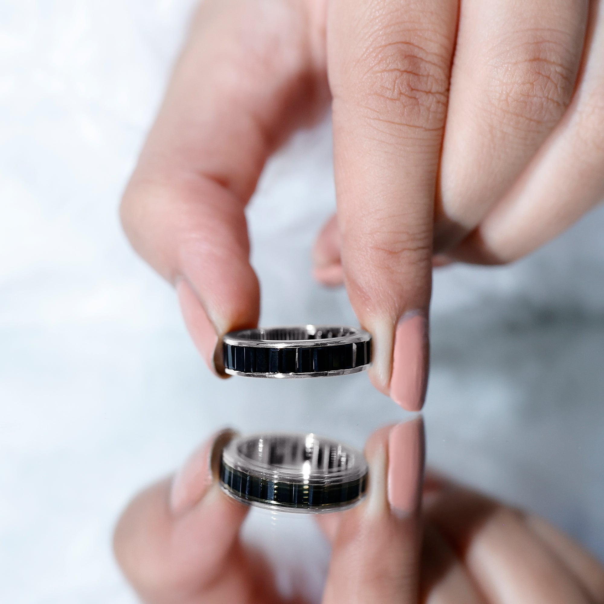 Baguette Cut Black Onyx Wedding Band in Channel Setting AAA - Rosec Jewels