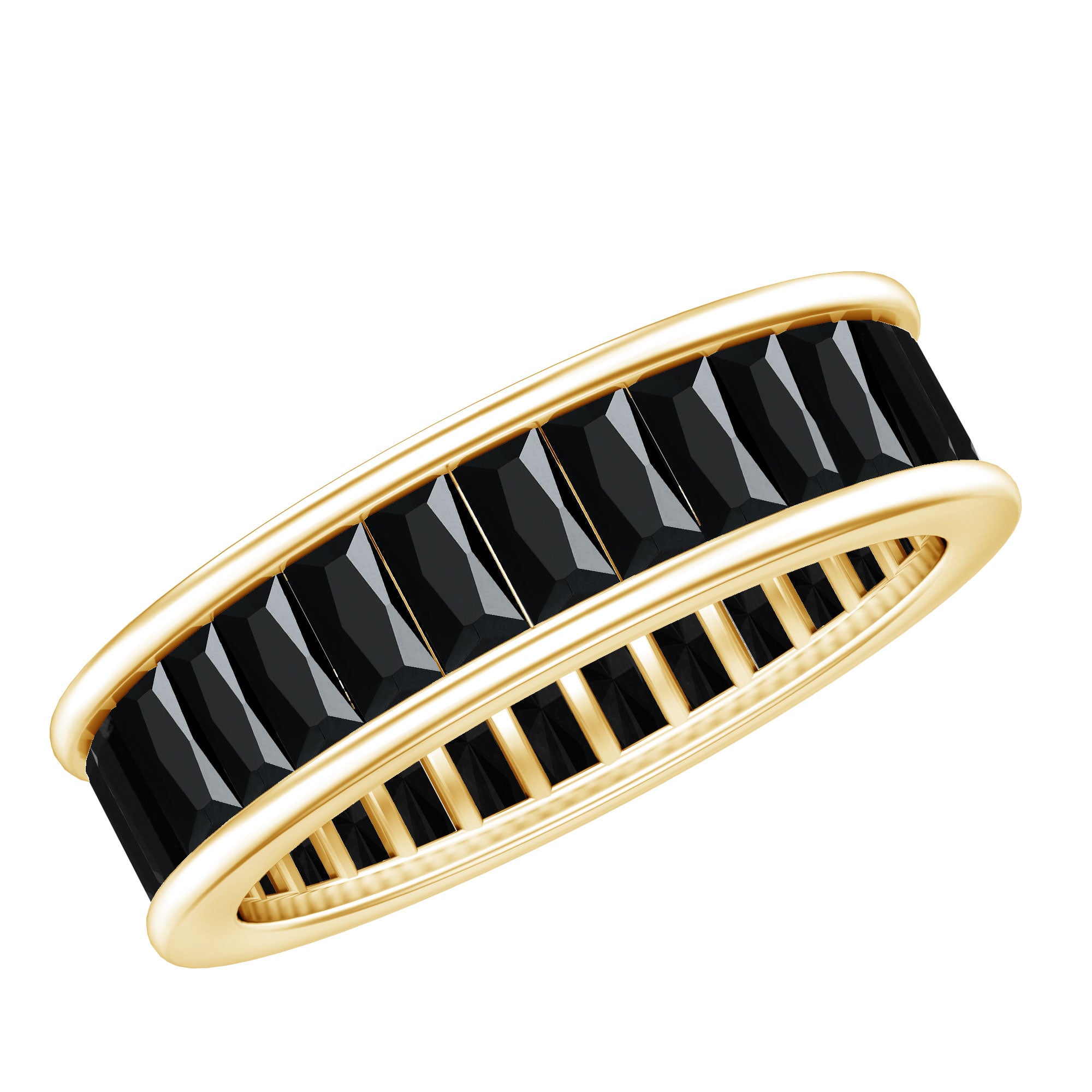 Baguette Cut Black Onyx Wedding Band in Channel Setting AAA - Rosec Jewels