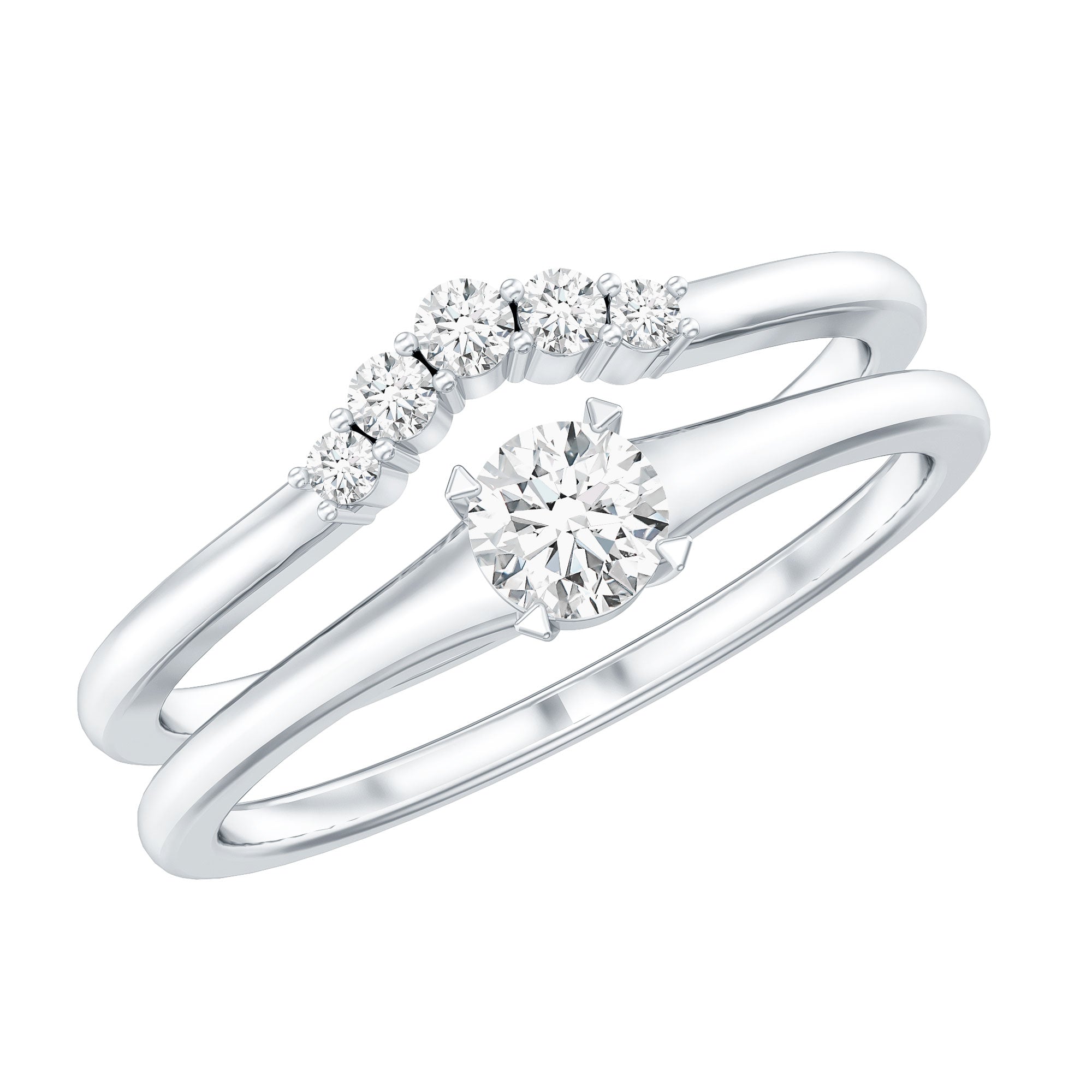 Real Diamond Minimal Wedding Ring Set Natural - ( HI-SI ) - Rosec Jewels