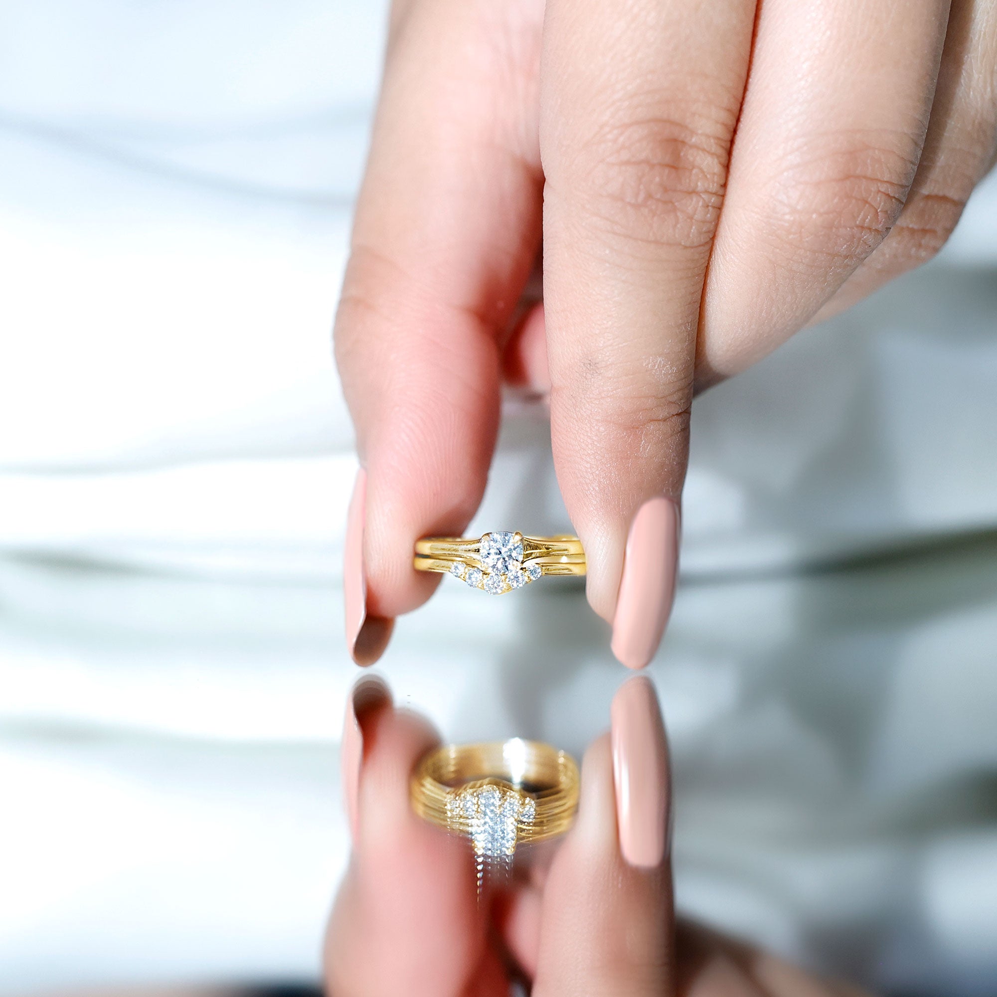 Real Diamond Minimal Wedding Ring Set Natural - ( HI-SI ) - Rosec Jewels