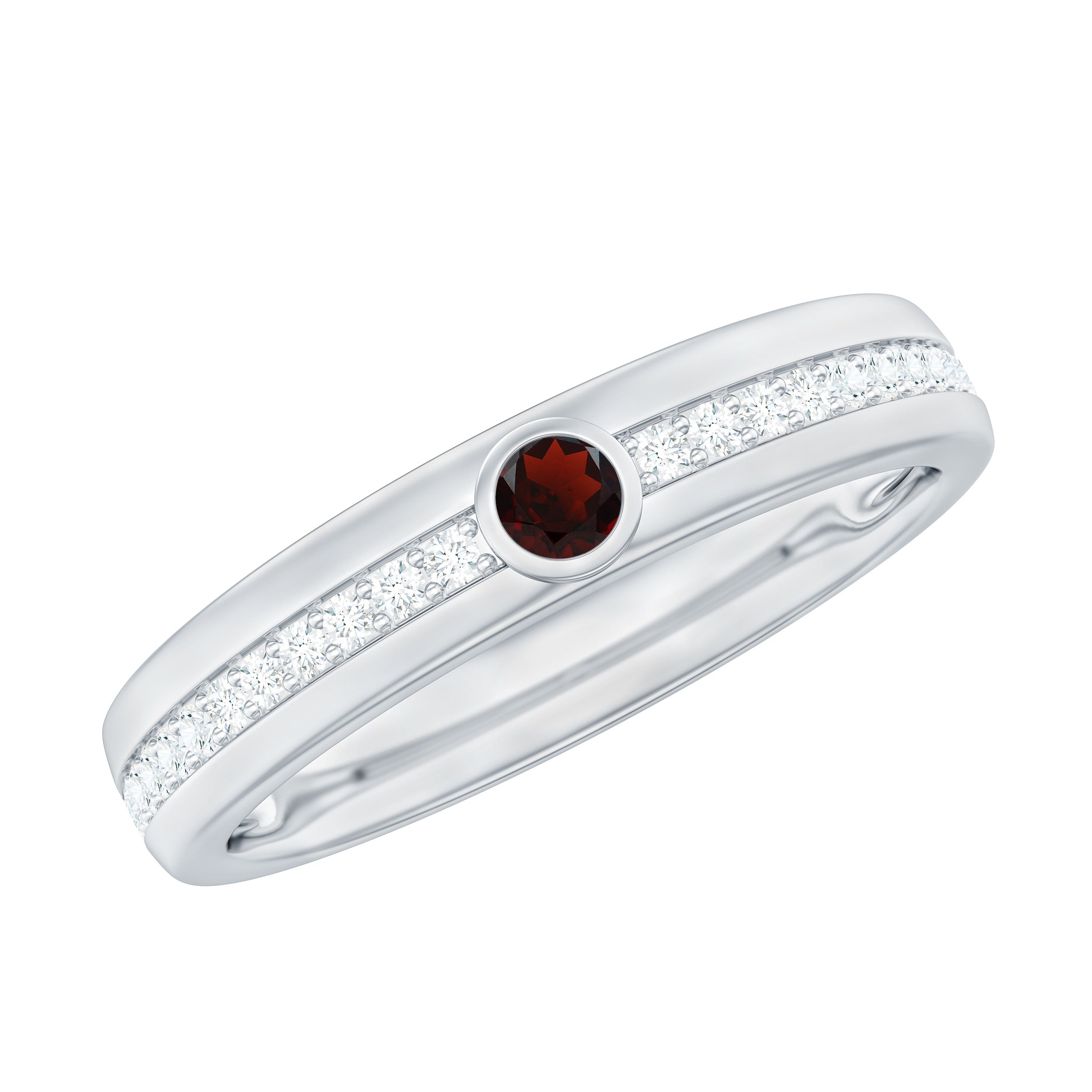 Natural Garnet Diamond Wide Wedding Band