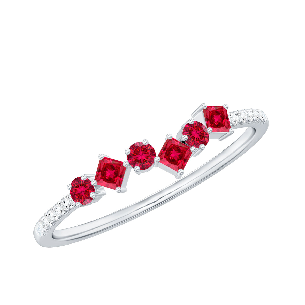 Lab Grown Ruby and Diamond Half Eternity Ring AAAA - Rosec Jewels