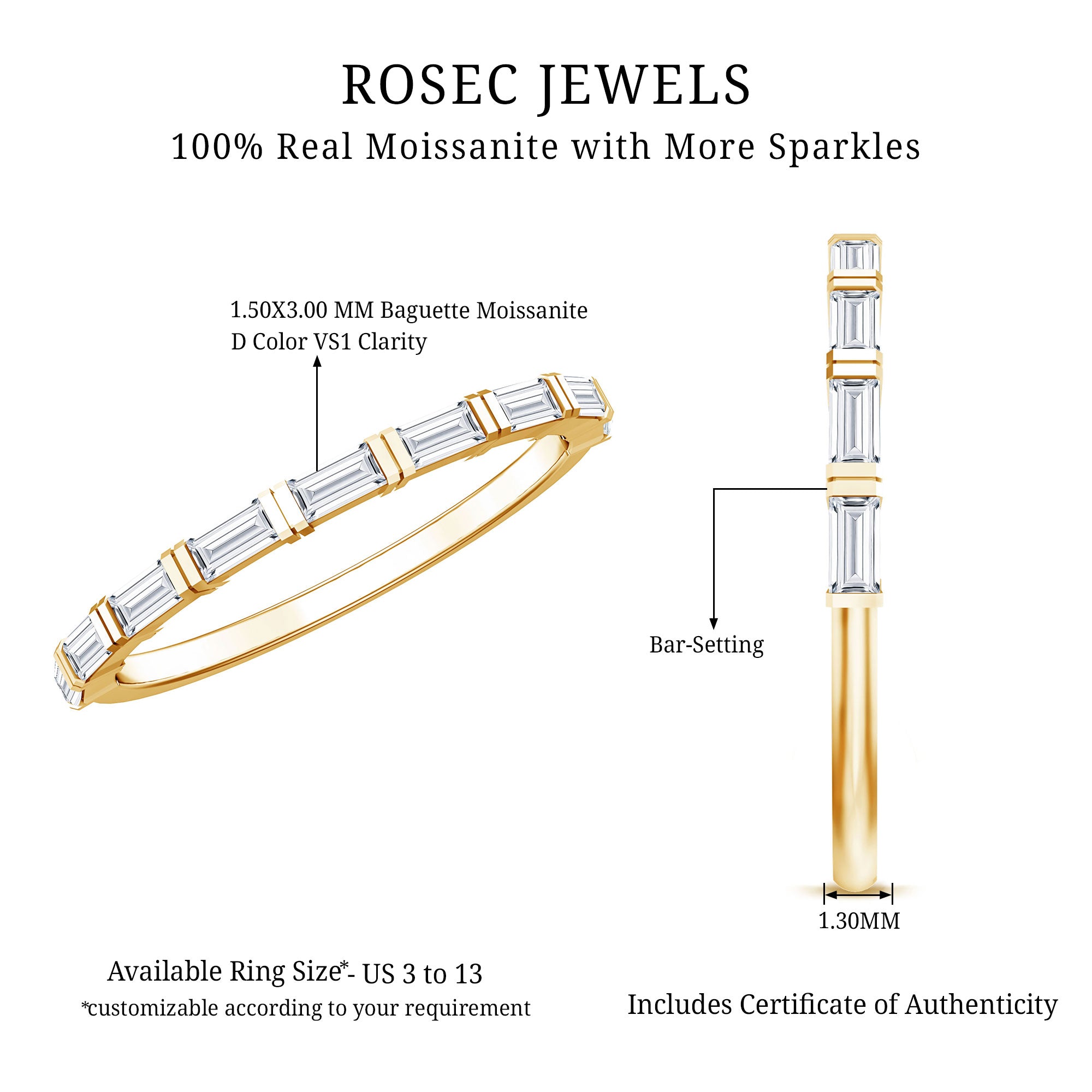 Bar Set Moissanite Eternity East West Ring D-VS1 - Rosec Jewels