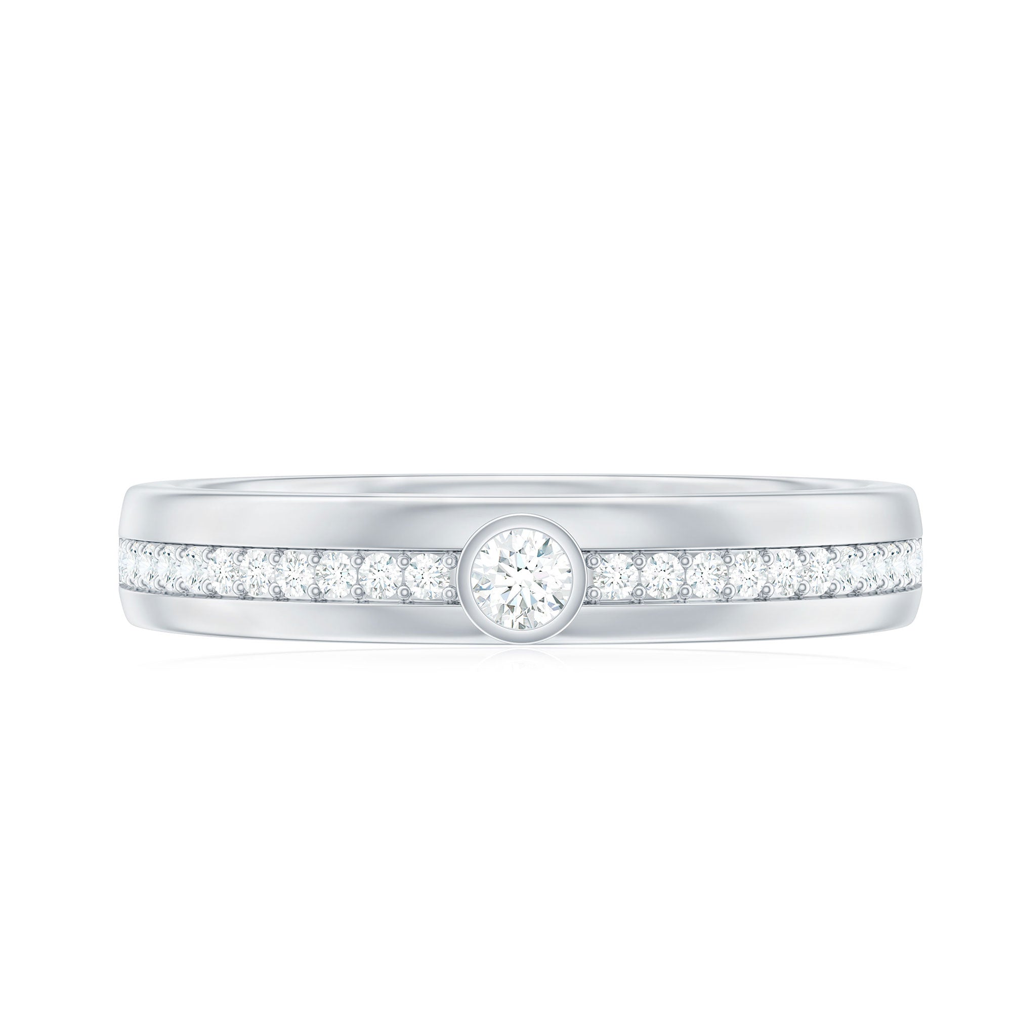 Rosec Jewels-Bezel Set Moissanite Unisex Wedding Band Ring