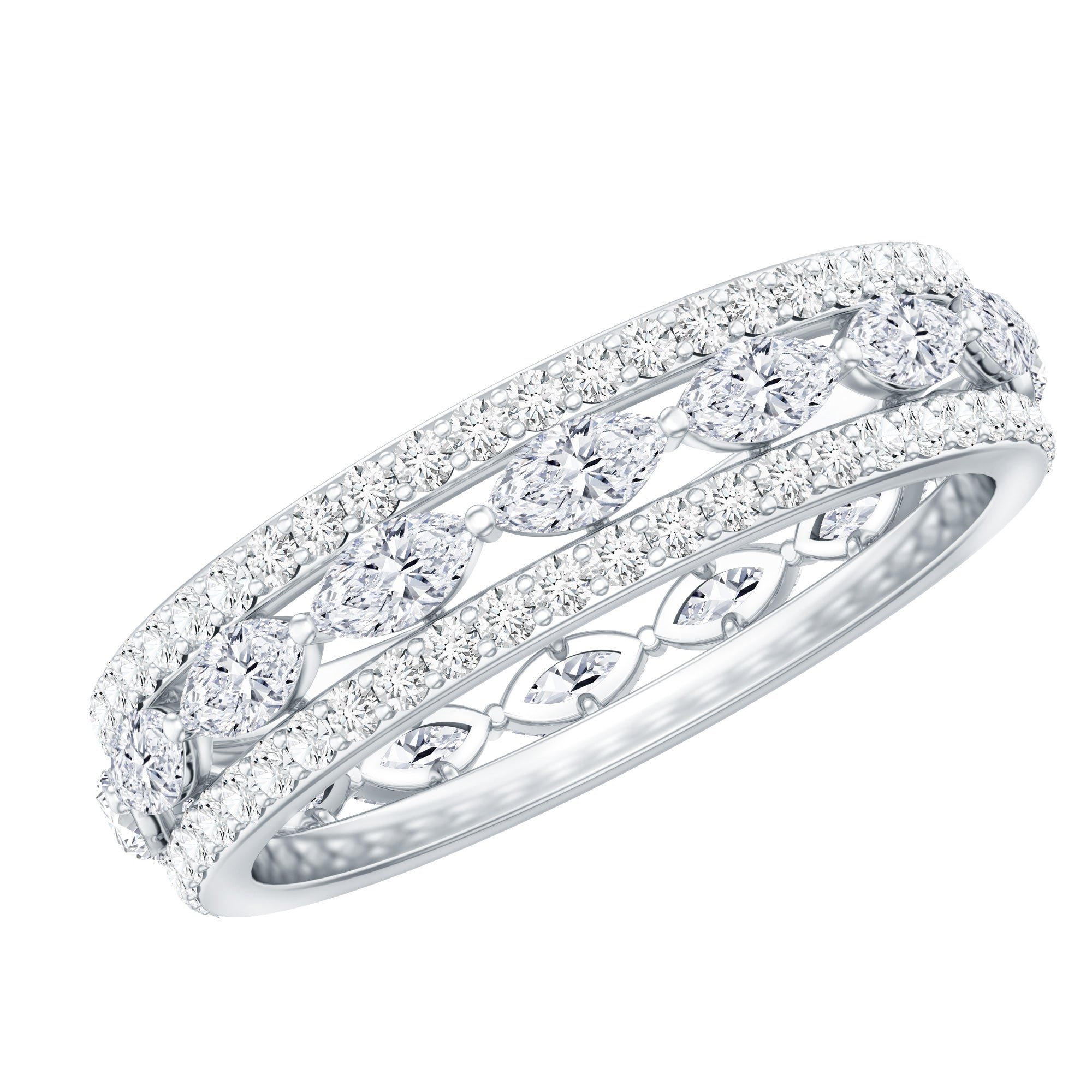 Marquise and Round Shape Moissanite Designer Wedding Band Ring D-VS1 - Rosec Jewels