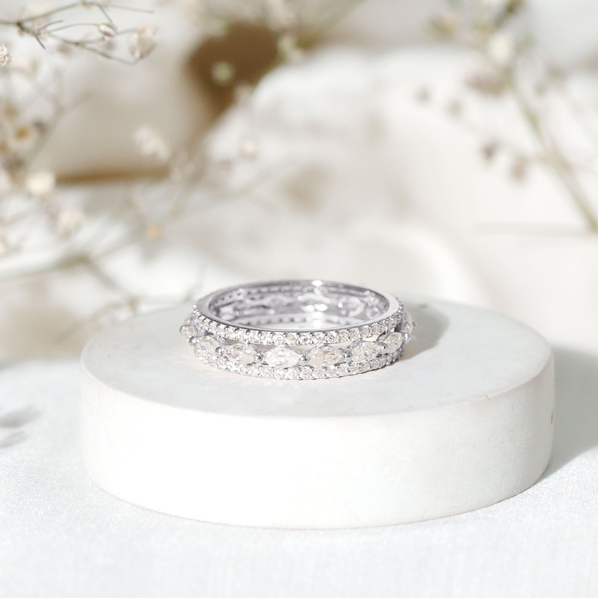 Marquise and Round Shape Moissanite Designer Wedding Band Ring D-VS1 - Rosec Jewels