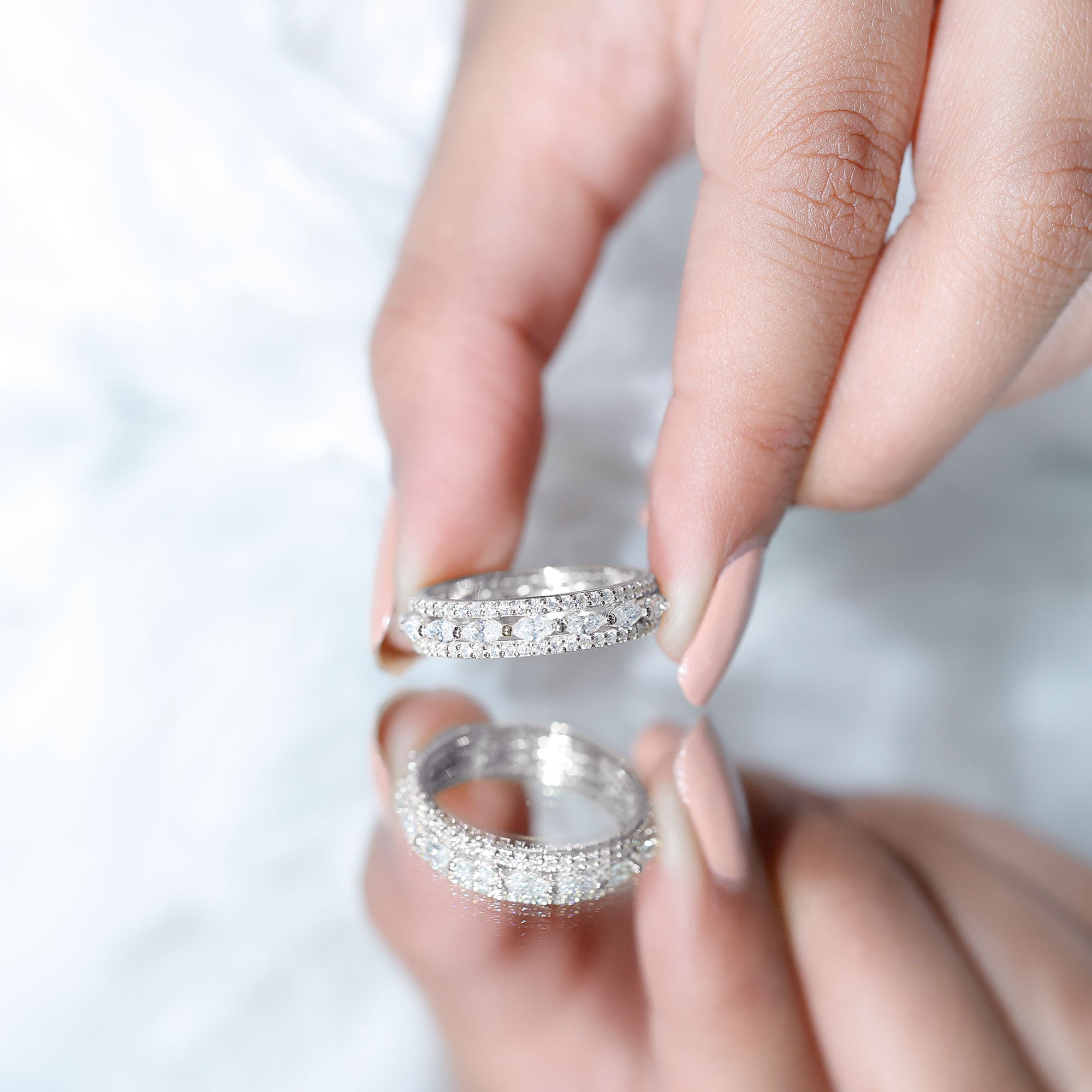 Marquise and Round Shape Moissanite Designer Wedding Band Ring D-VS1 - Rosec Jewels