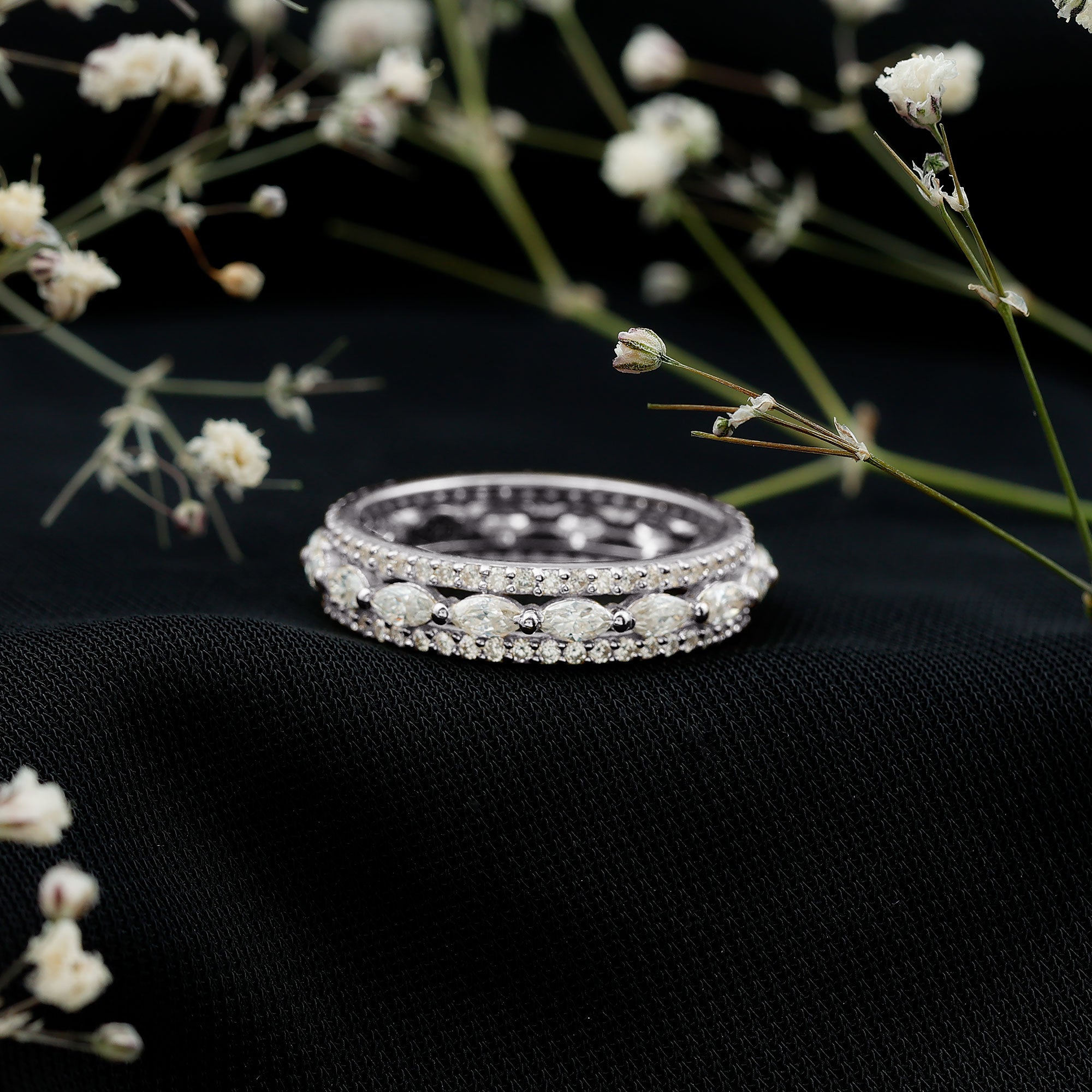 Marquise and Round Shape Moissanite Designer Wedding Band Ring D-VS1 - Rosec Jewels