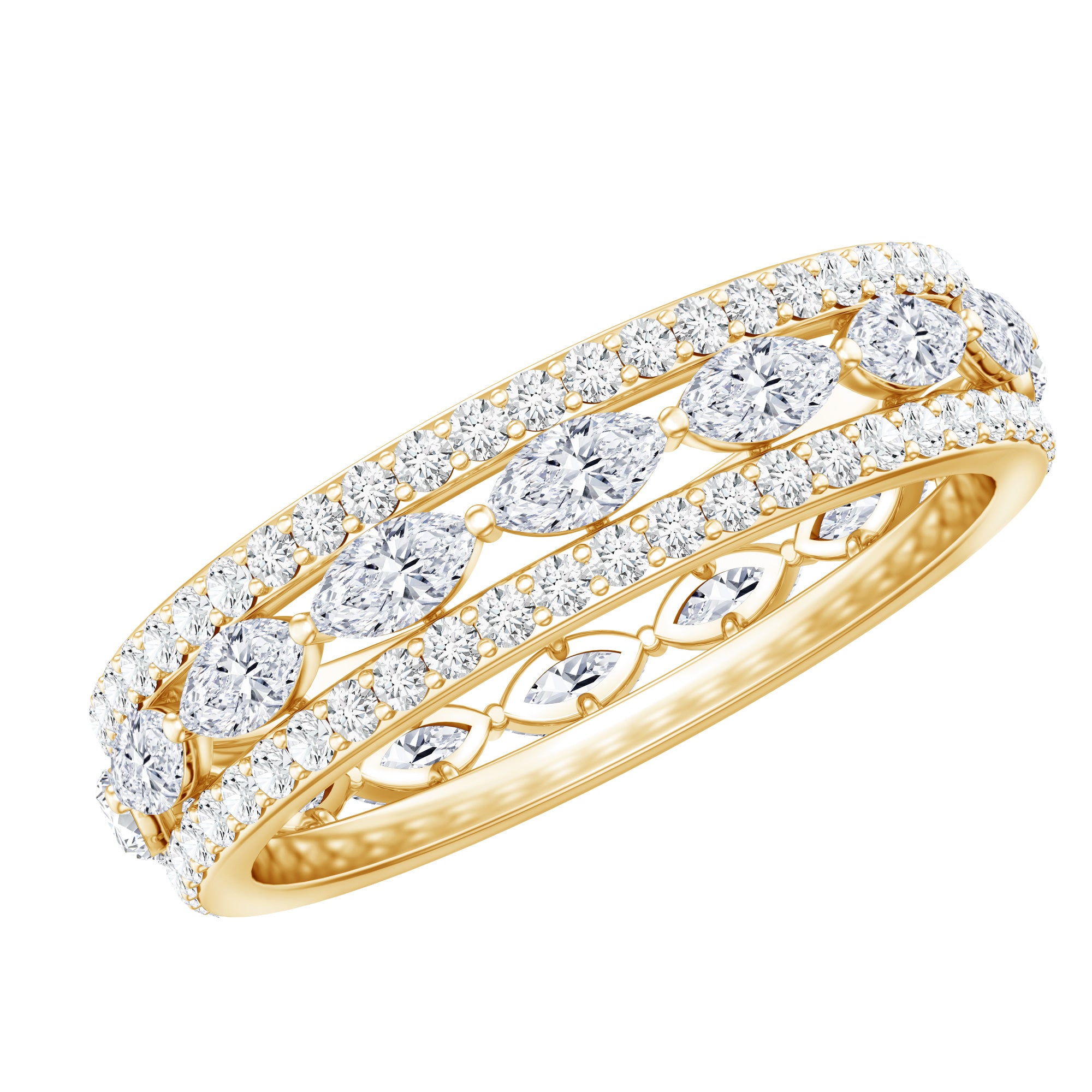 Marquise and Round Shape Moissanite Designer Wedding Band Ring D-VS1 - Rosec Jewels