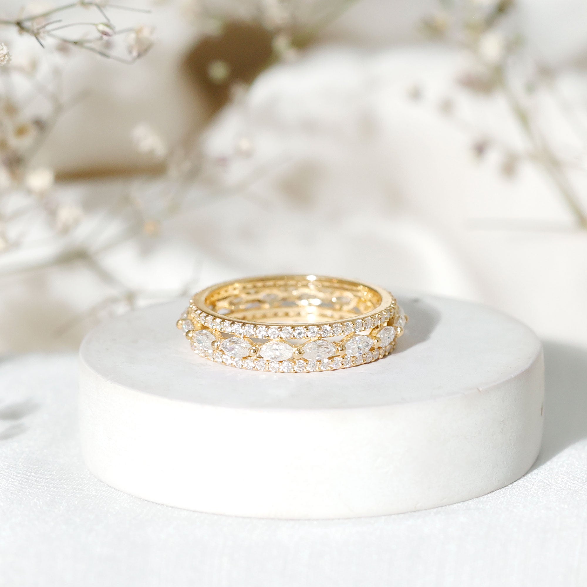Marquise and Round Shape Moissanite Designer Wedding Band Ring D-VS1 - Rosec Jewels