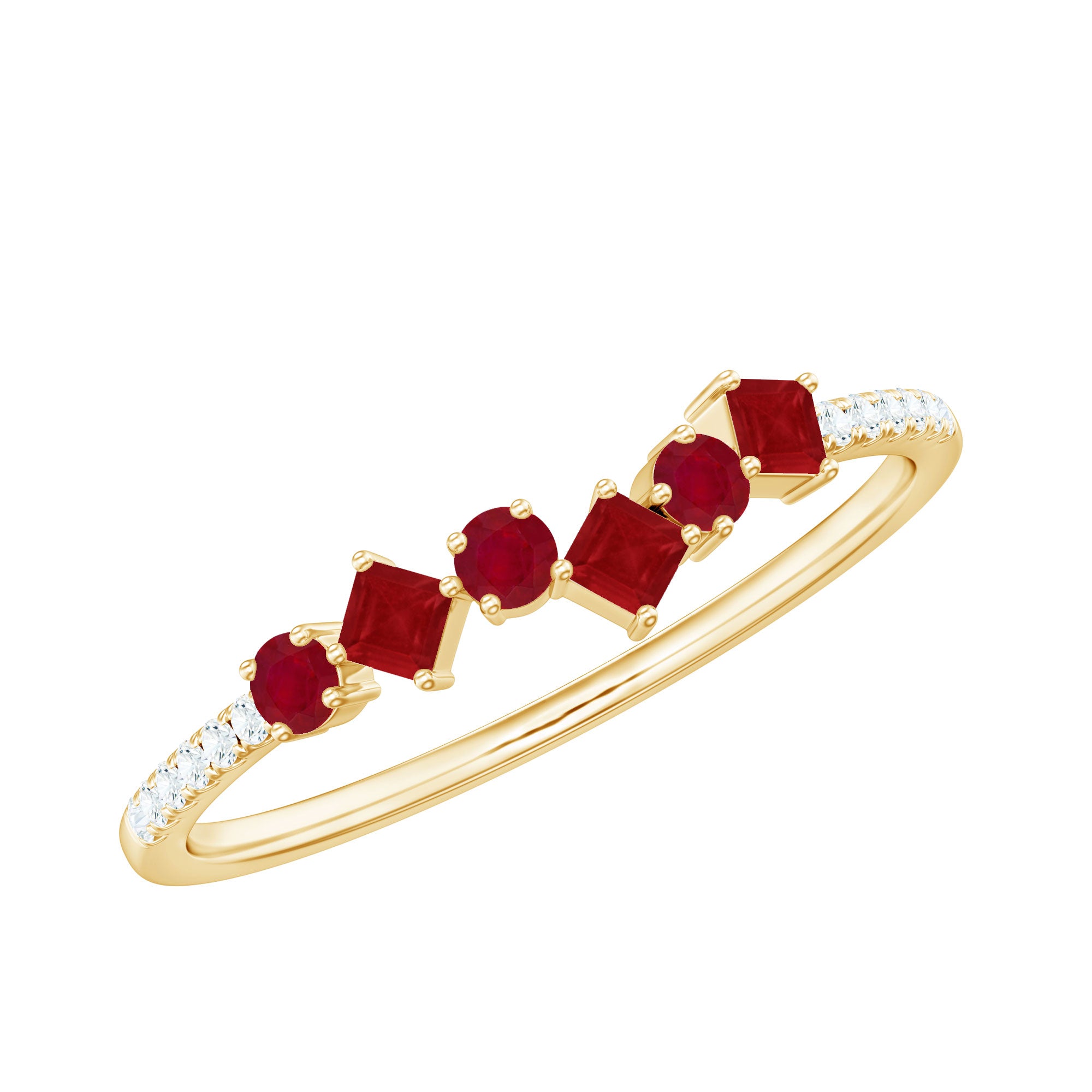 Minimal Ruby Half Eternity Ring with Diamond AAA - Rosec Jewels