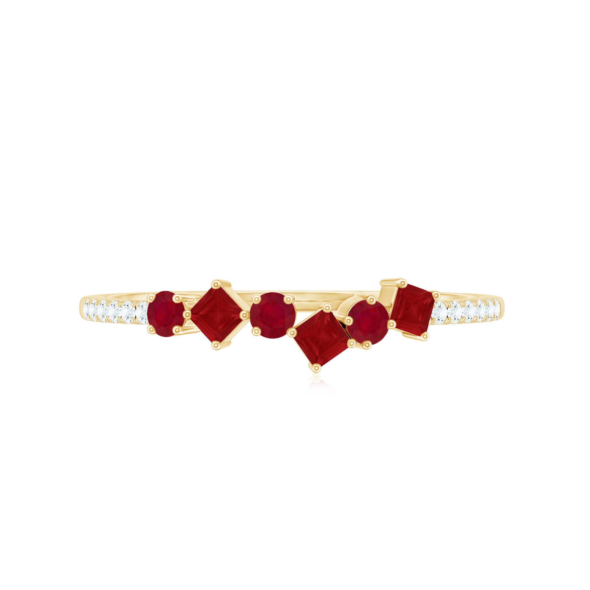 Rosec Jewels-Minimal Ruby Half Eternity Ring with Diamond