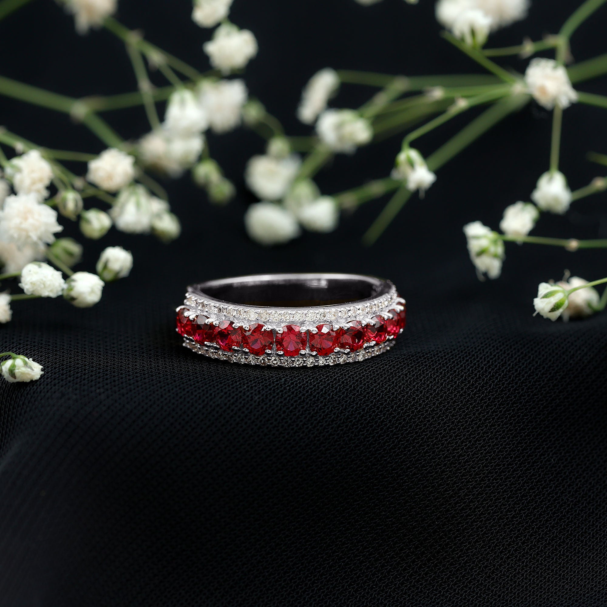 Rosec Jewels-Lab Created Ruby and Diamond Wedding Anniversary Band with Certificate