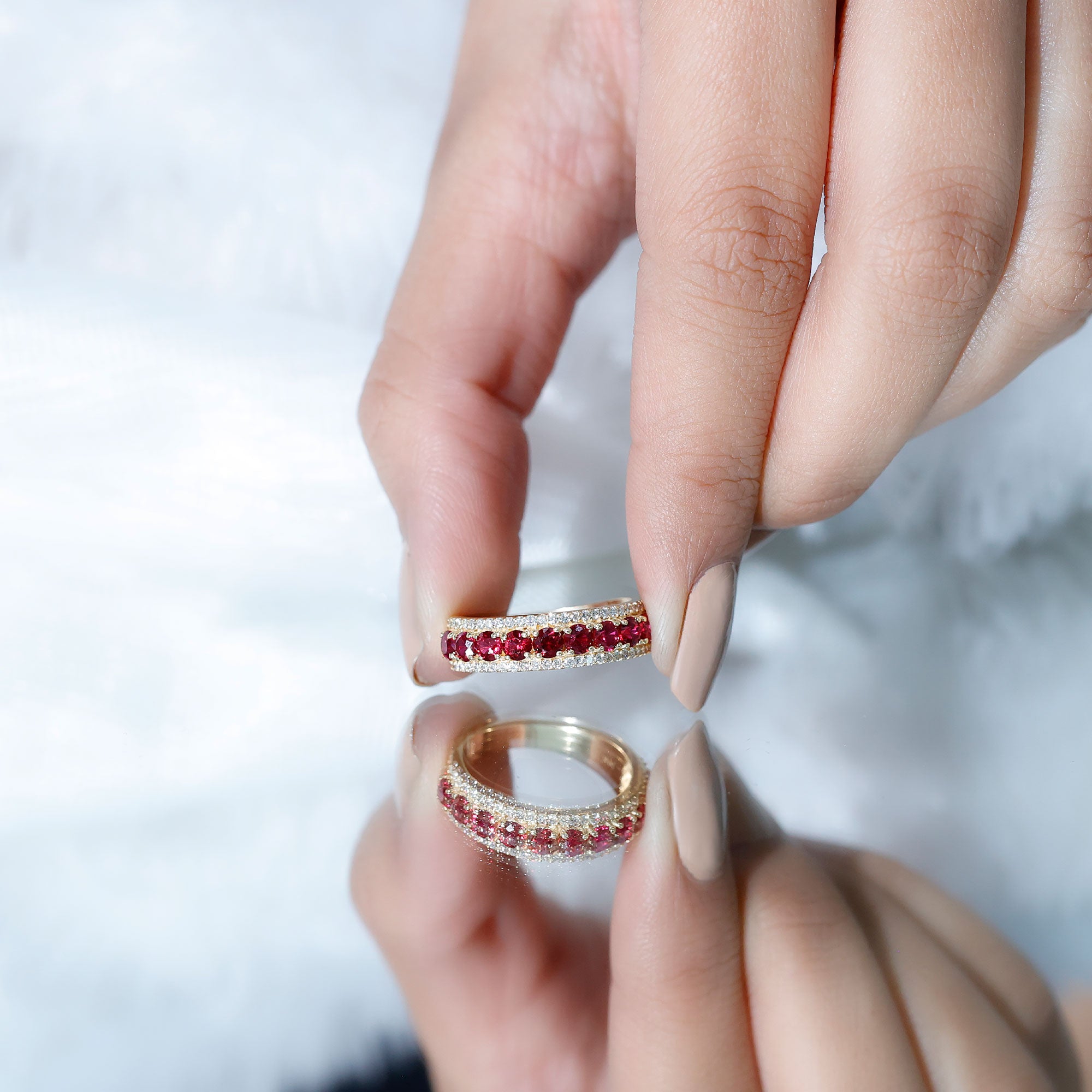 Rosec Jewels-Lab Created Ruby and Diamond Wedding Anniversary Band with Certificate