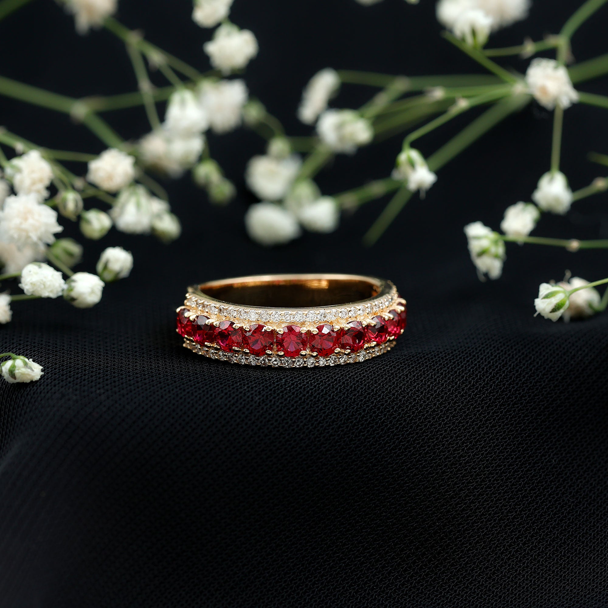 Rosec Jewels-Lab Created Ruby and Diamond Wedding Anniversary Band with Certificate