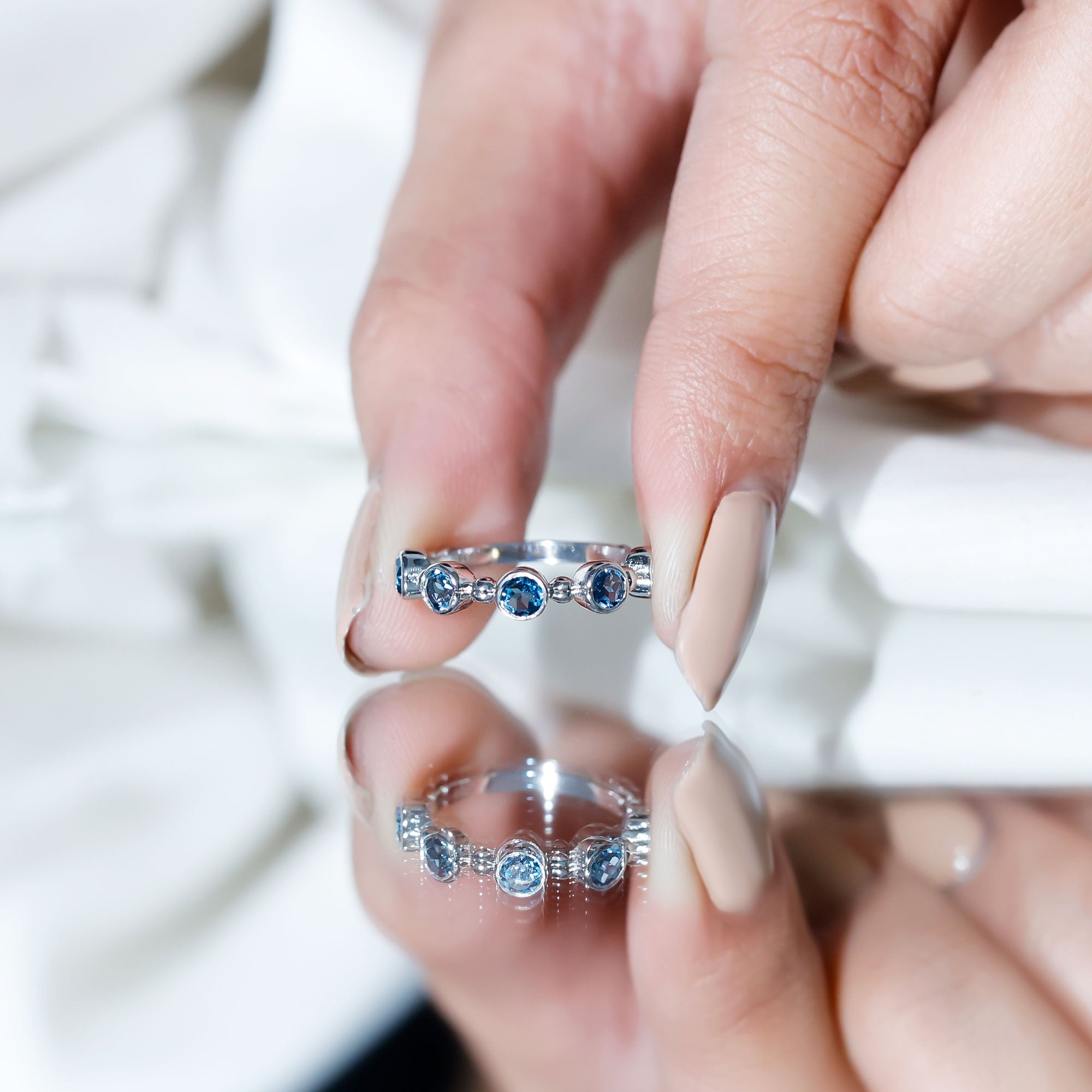 Bezel Set London Blue Topaz Semi Eternity Band AAA - Rosec Jewels