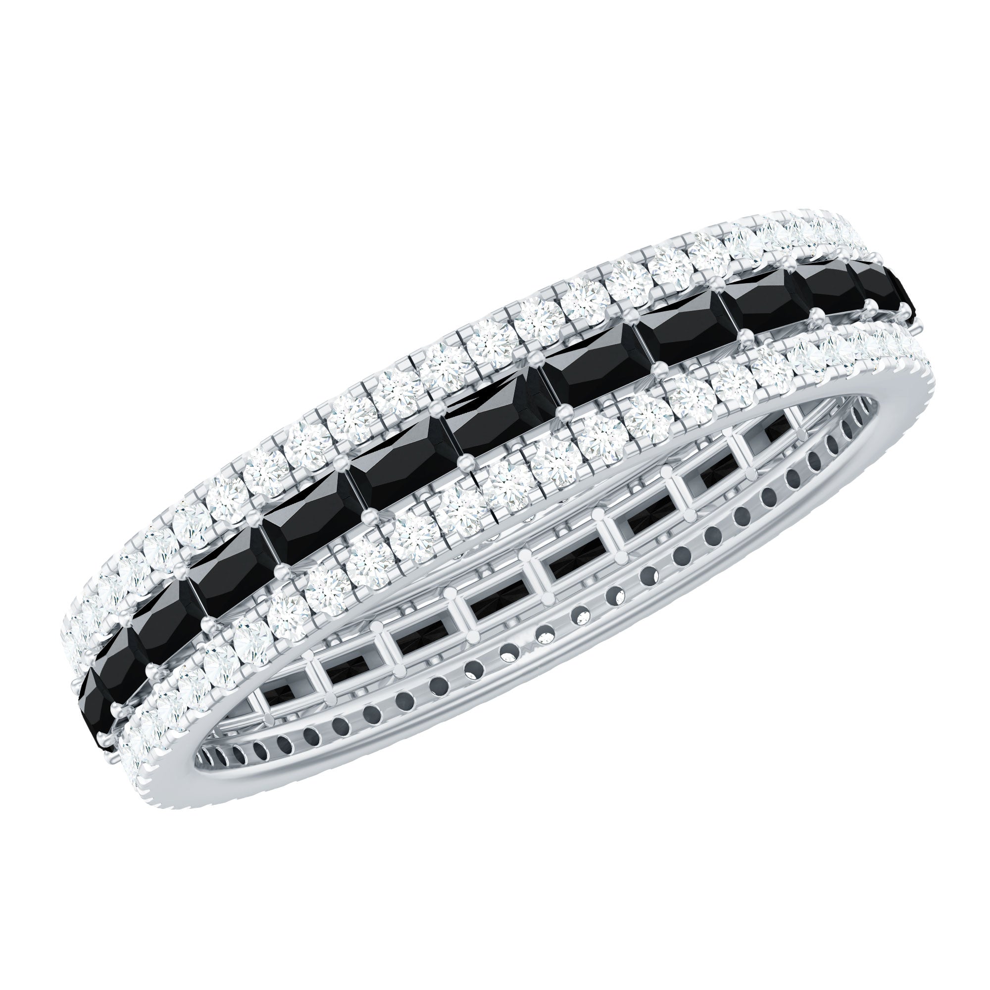 Lab Grown Black Diamond and Moissanite Three Row Wedding Band