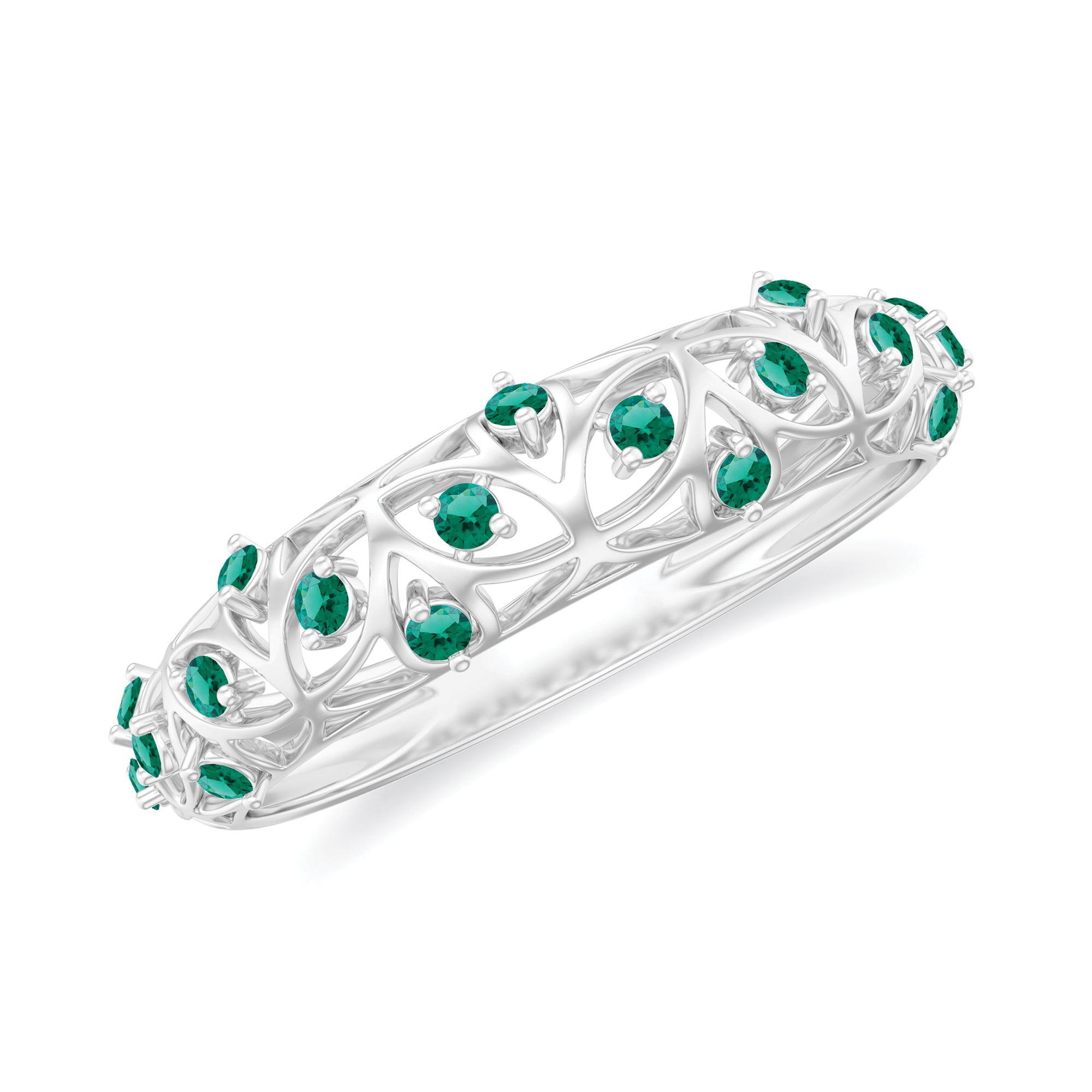 Certified Lab Grown Emerald Half Eternity Band with Filigree Details