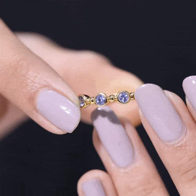 Natural Tanzanite Half Eternity Ring in Bezel Setting AAA - Rosec Jewels